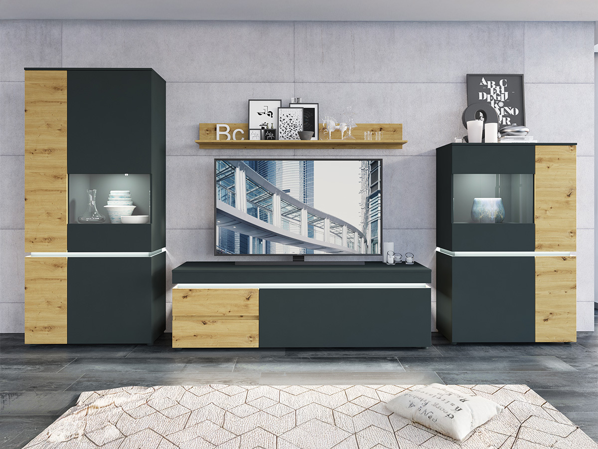 Woonkamerset Ontario 176 (Artisan eiken + Grijs)