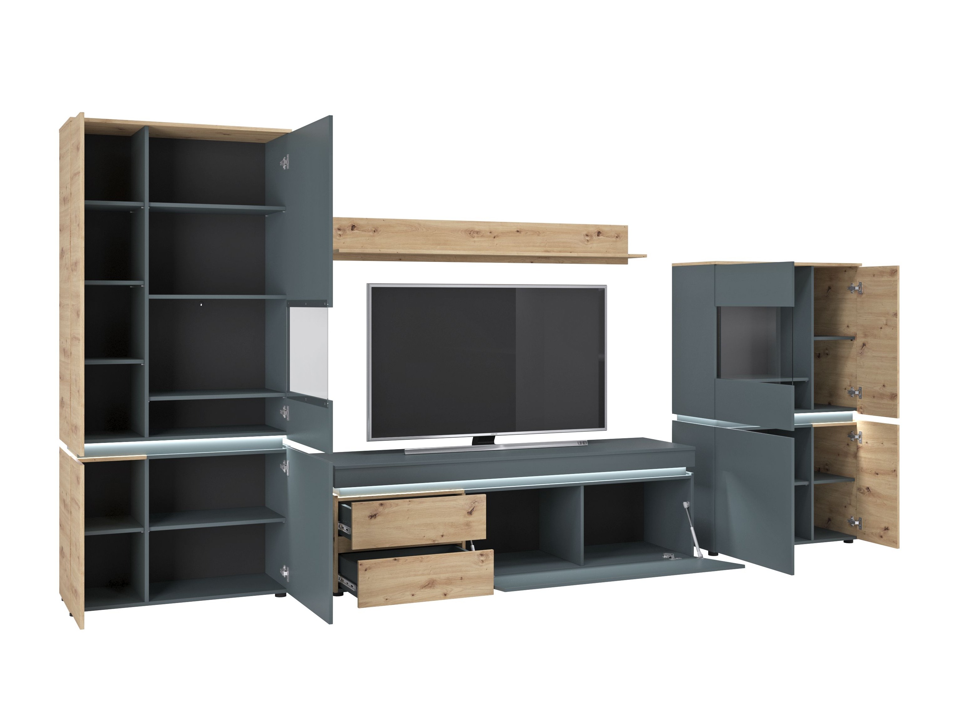 Woonkamerset Ontario 176 (Artisan eiken + Grijs)