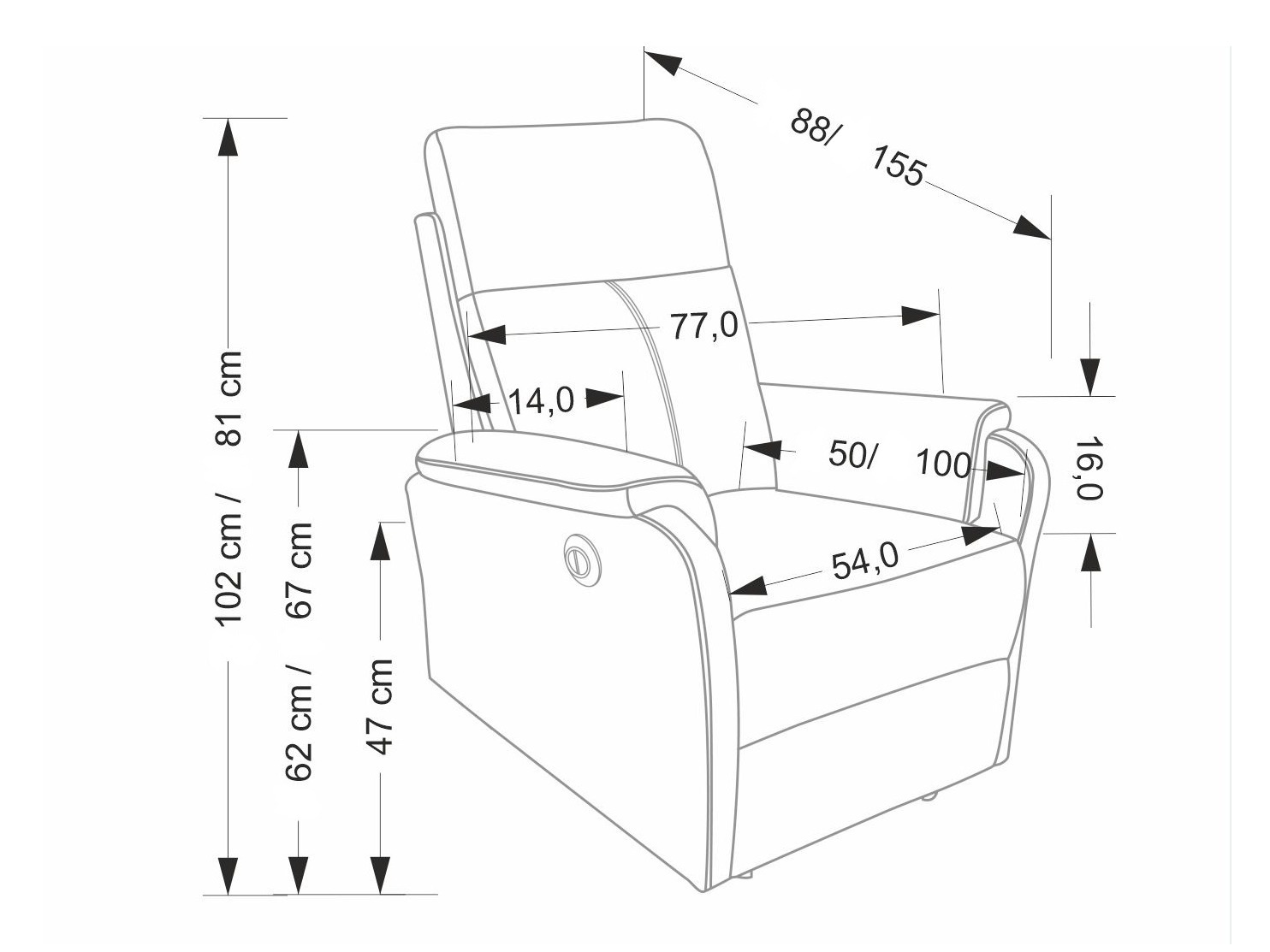 Relaxfauteuil Houston 2081 (Grijs)