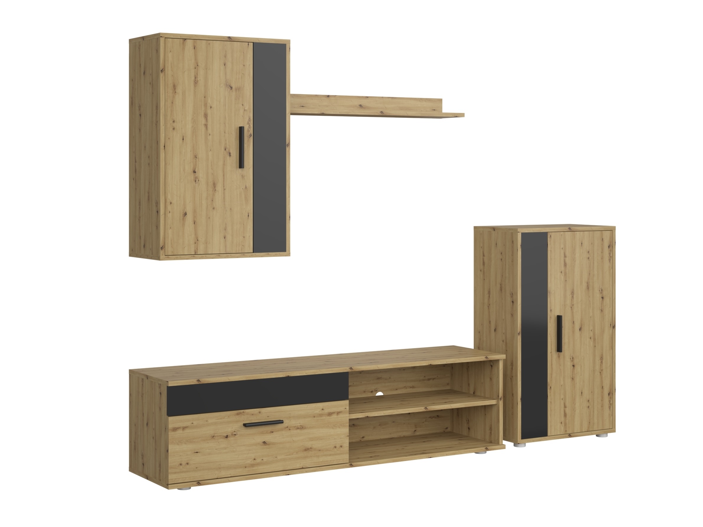 Woonkamerset Houston 2087 (Zwart + Artisan eiken)