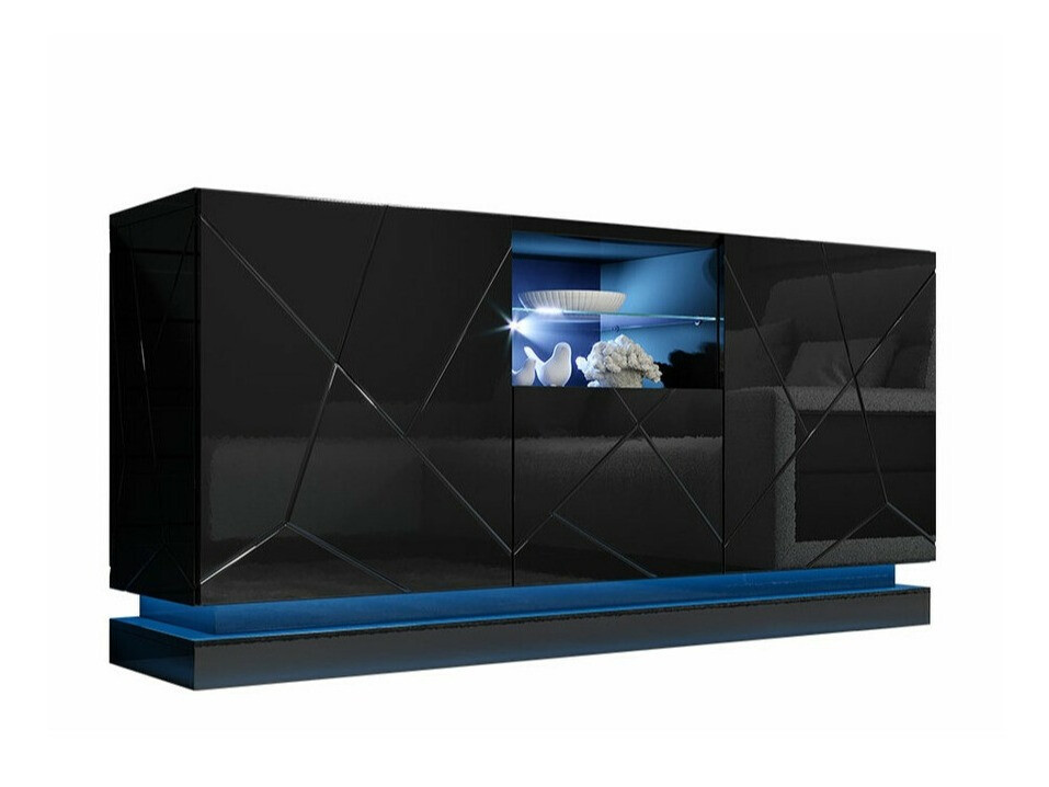 Dressoir Charlotte 186 (Zwart + Glanzend zwart)