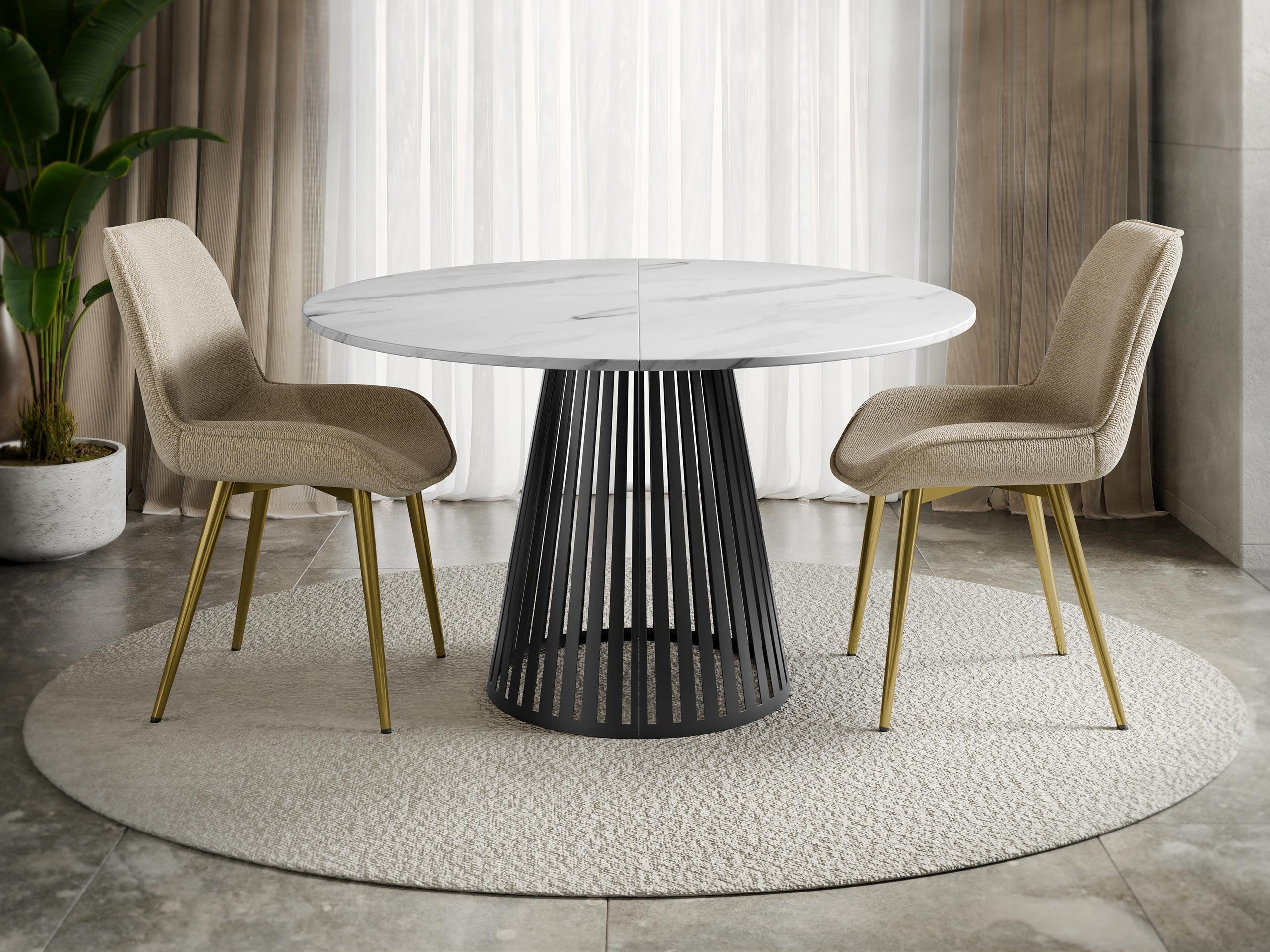 Tafel Prudentia II (Wit marmer + Zwart)