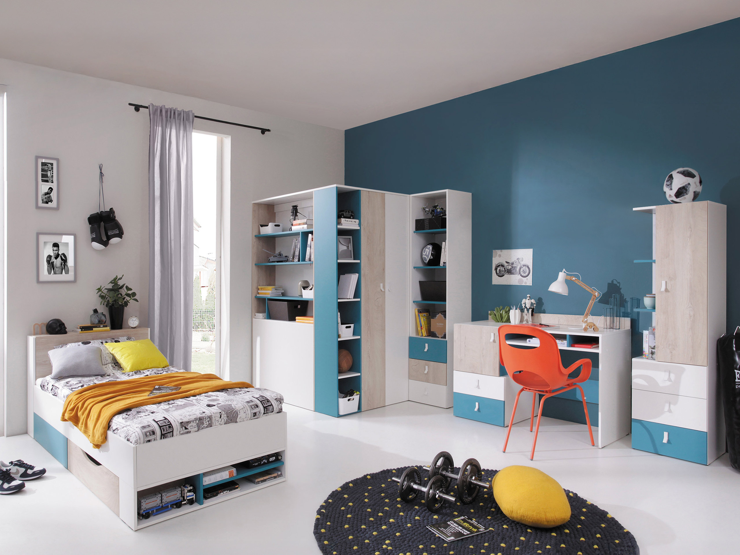 Boekenkast Camteso 103 (Wit + Eiken + Turquoise)