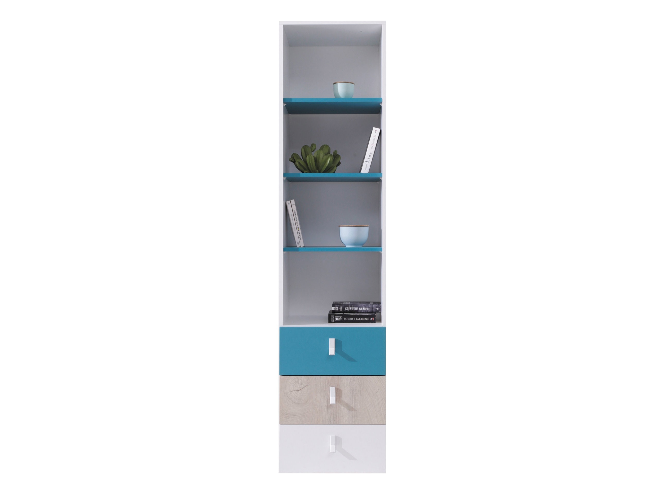 Boekenkast Camteso 104 (Wit + Eiken + Turquoise)