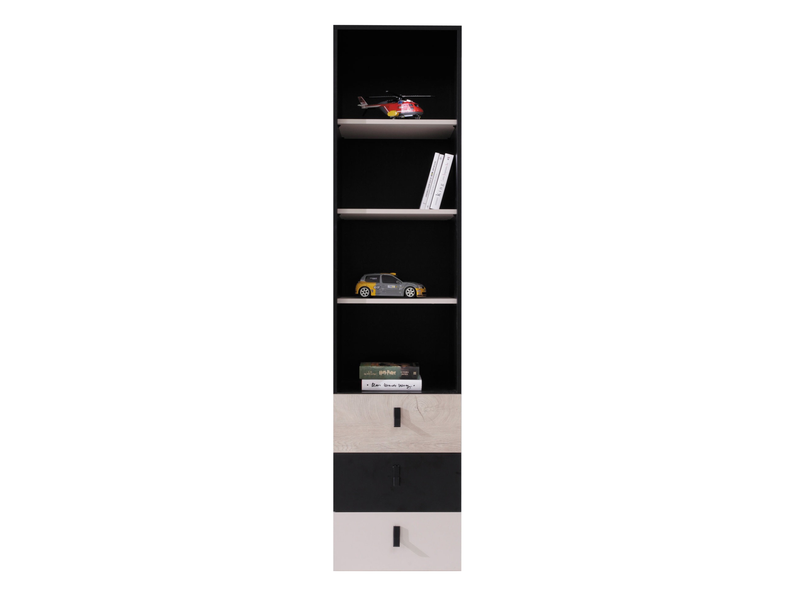 Boekenkast Camteso 104 (Zwart + Eiken + Beige)
