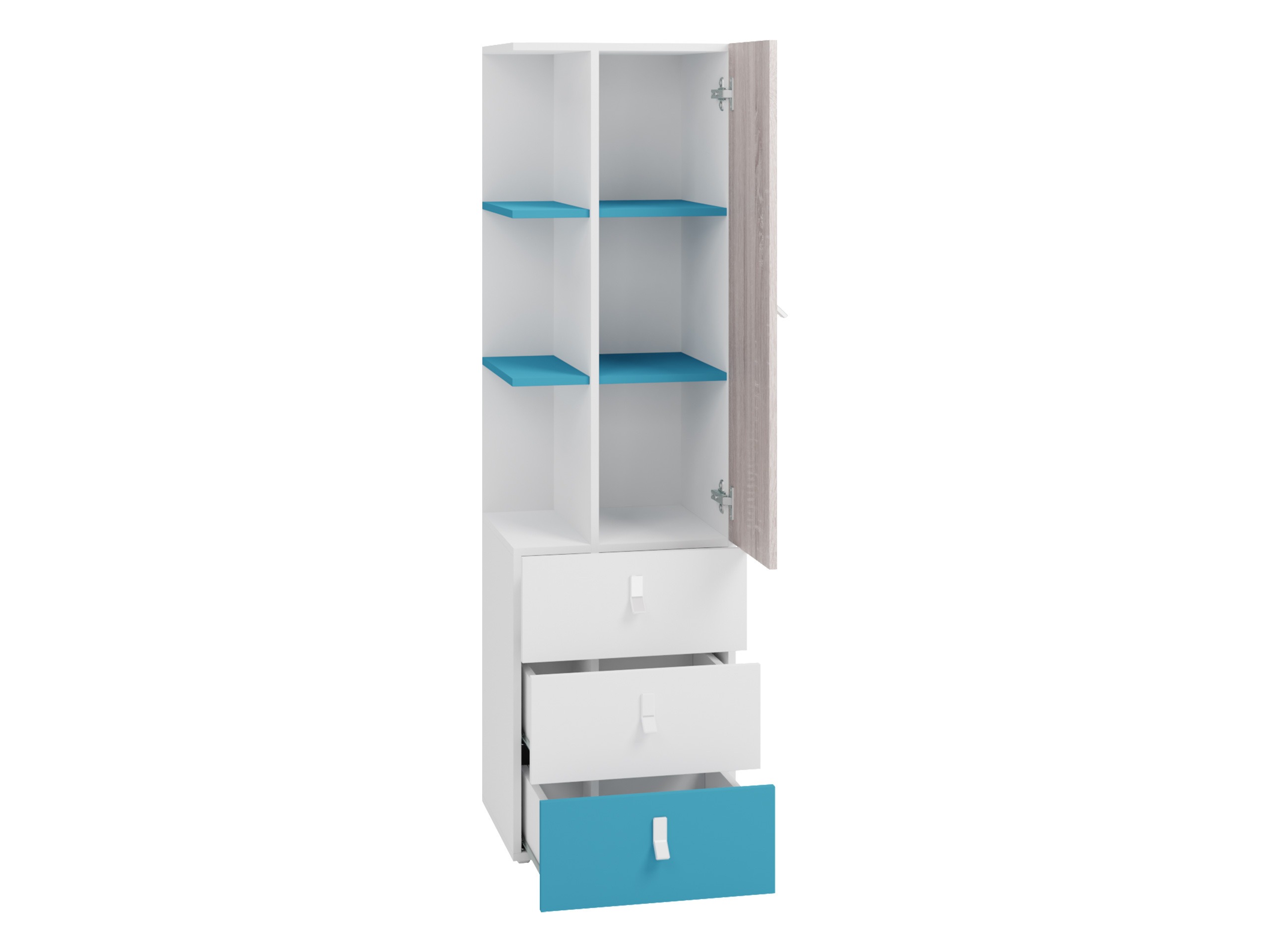 Boekenkast Camteso 105 (Wit + Eiken + Turquoise)
