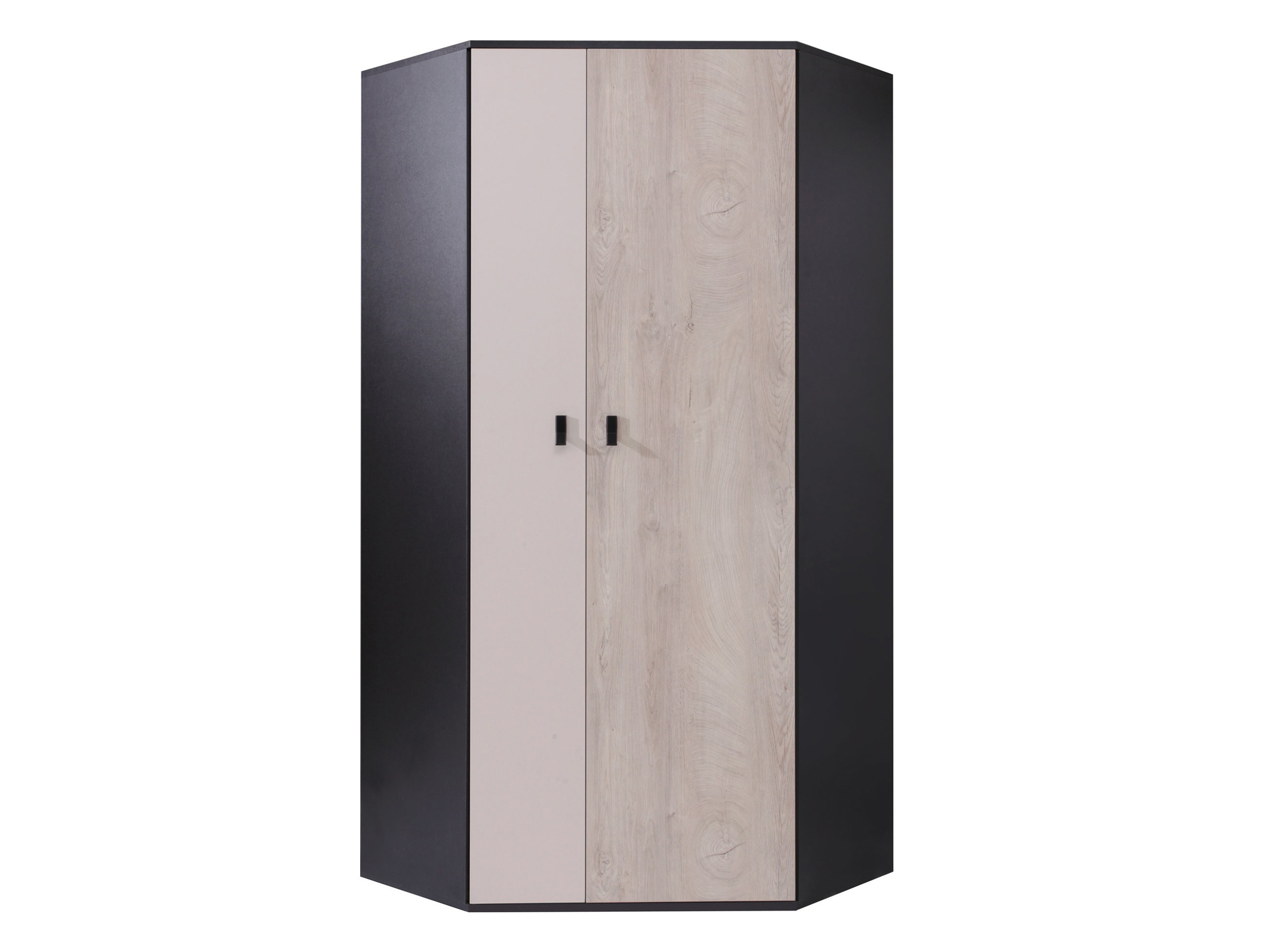 Hoekkledingkast Camteso 100 (Zwart + Eiken + Beige)