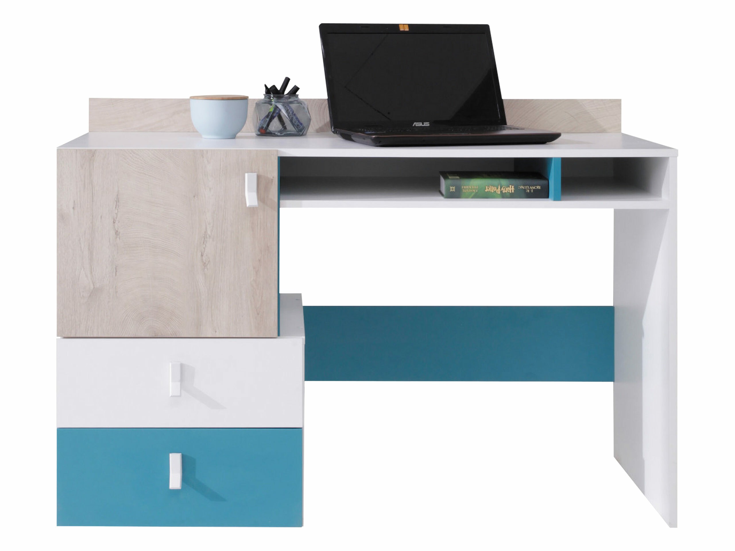 Bureau Camteso 107 (Wit + Eiken + Turquoise)