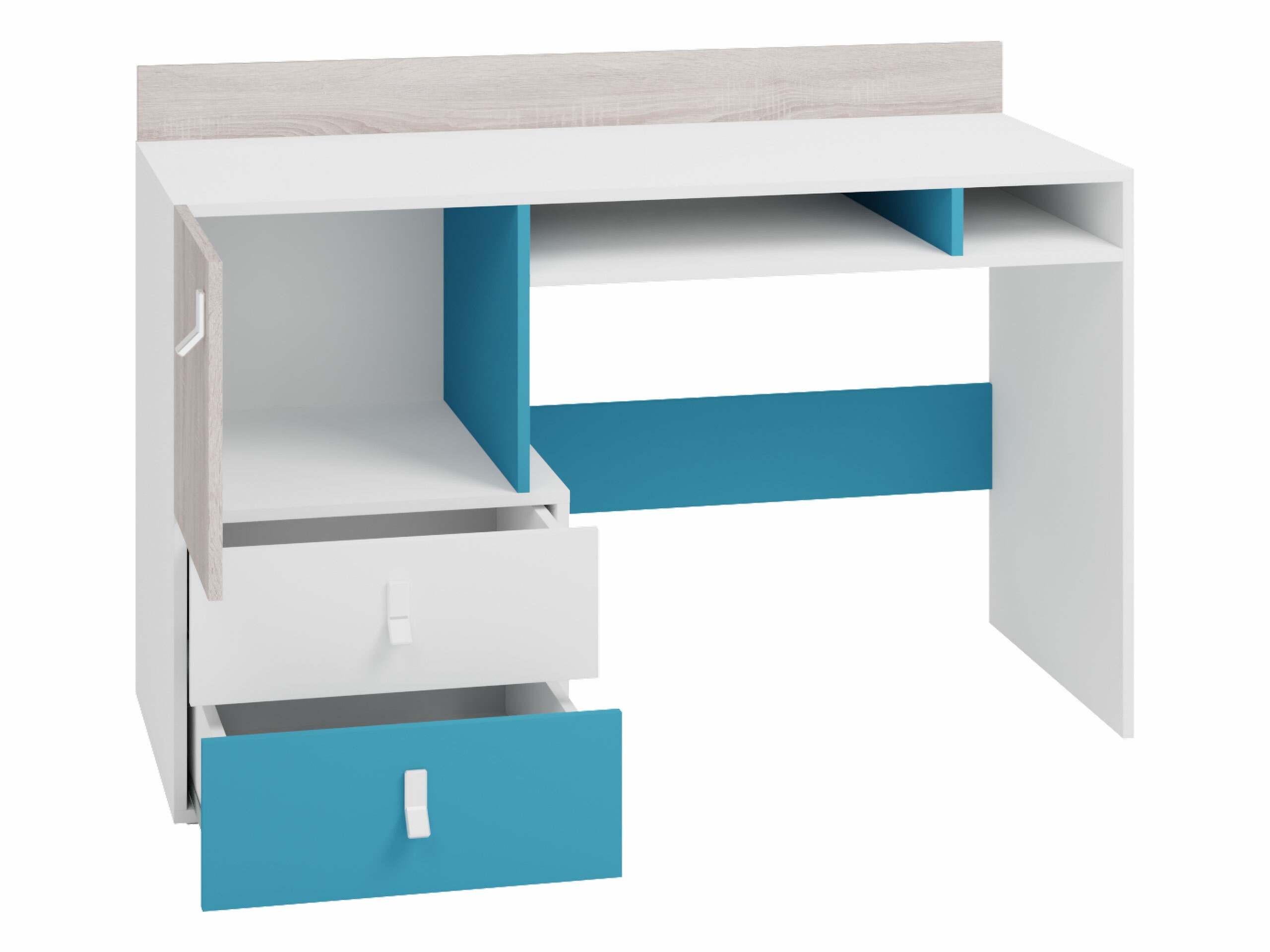 Bureau Camteso 107 (Wit + Eiken + Turquoise)