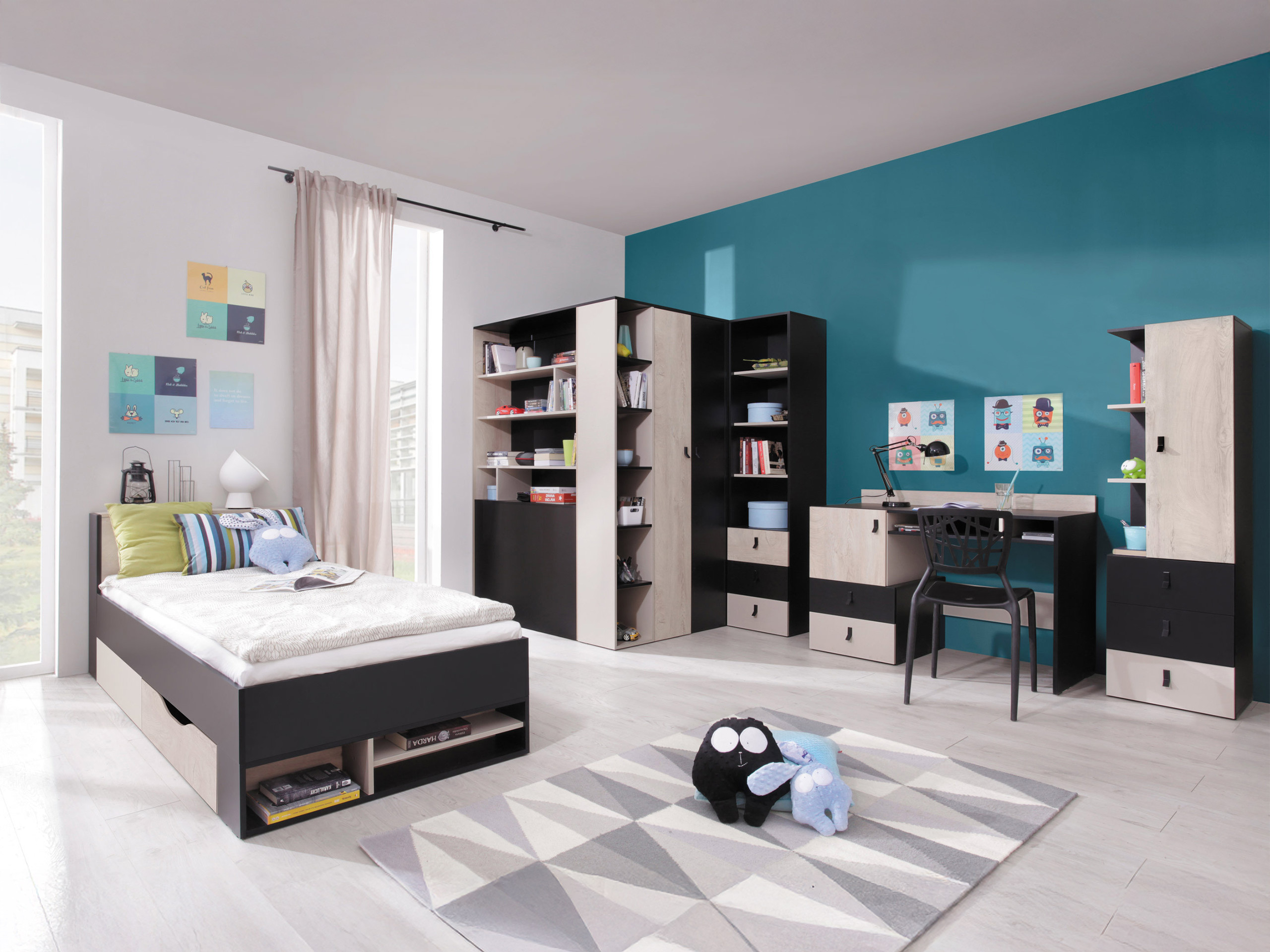 De reeks van de kinderkamer Camteso 115 (Zwart + Eiken + Beige)