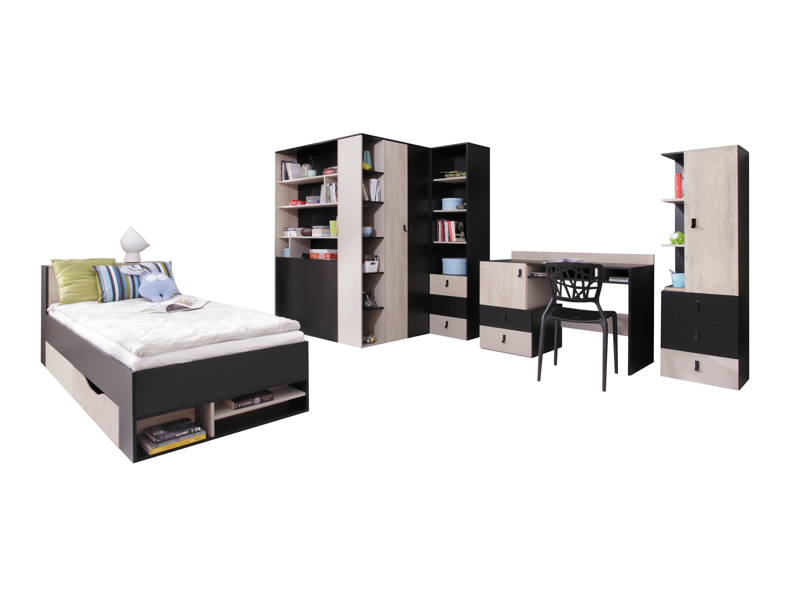 De reeks van de kinderkamer Camteso 115 (Zwart + Eiken + Beige)