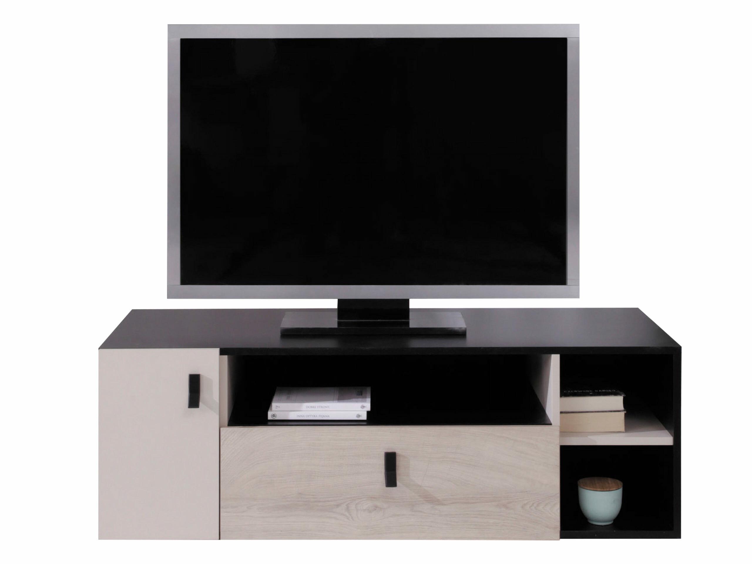 TV-meubel Camteso 108 (Zwart + Eiken + Beige)