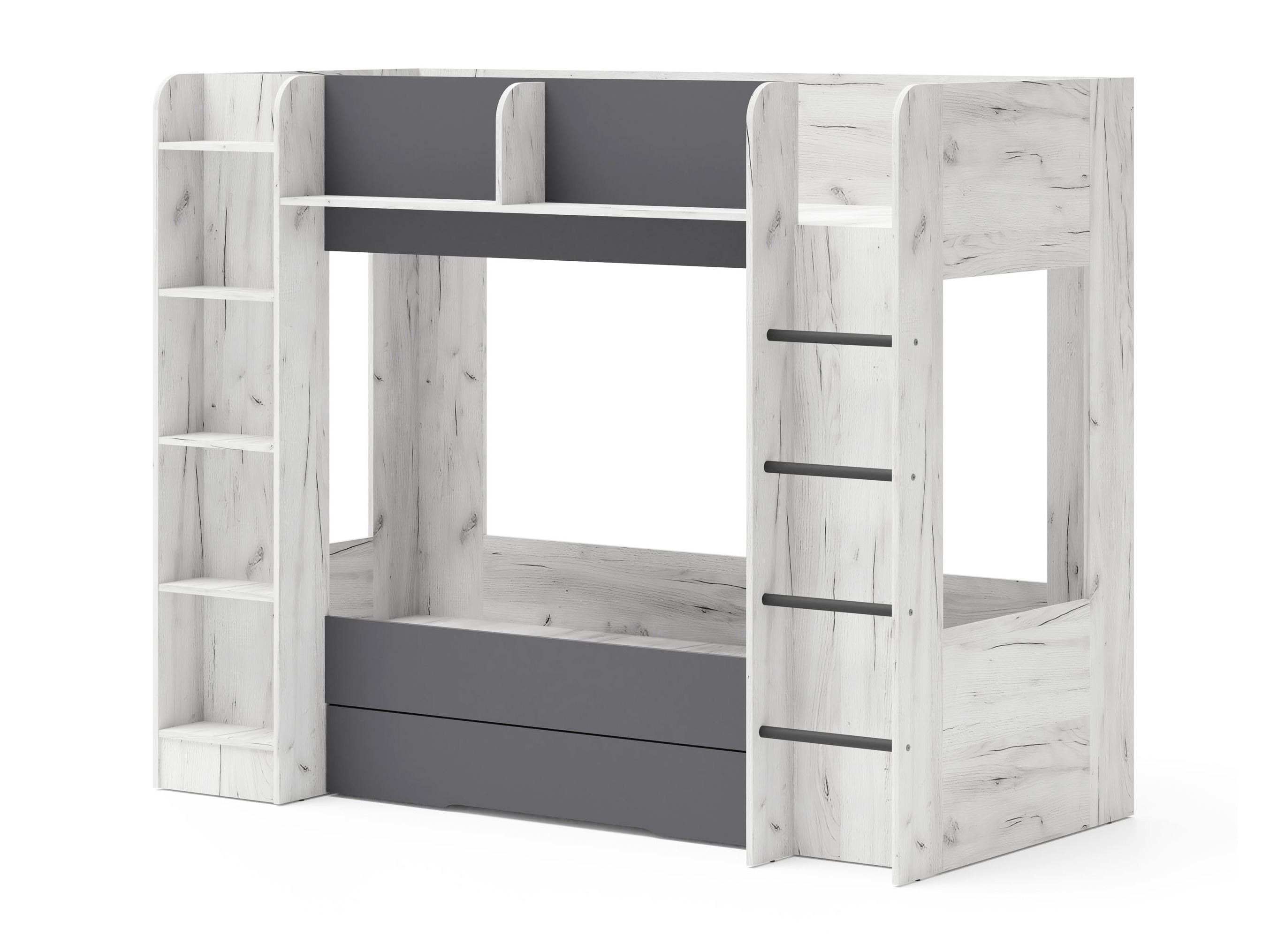 Stapelbed Elitenu 102 (Ambachtelijk wit + Grafiet)