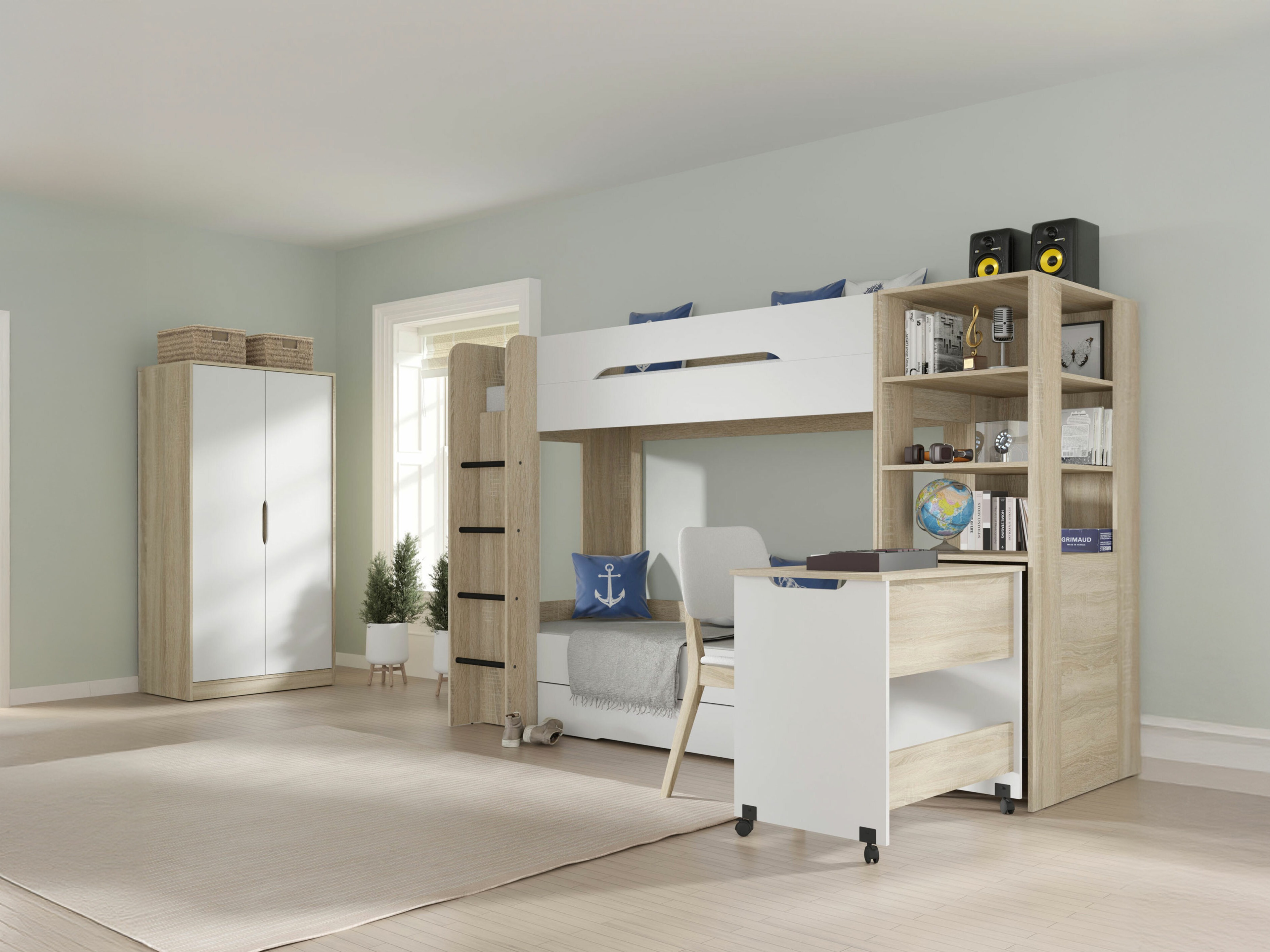 Stapelbed Elitenu 103 (Sonoma eik+ Wit)