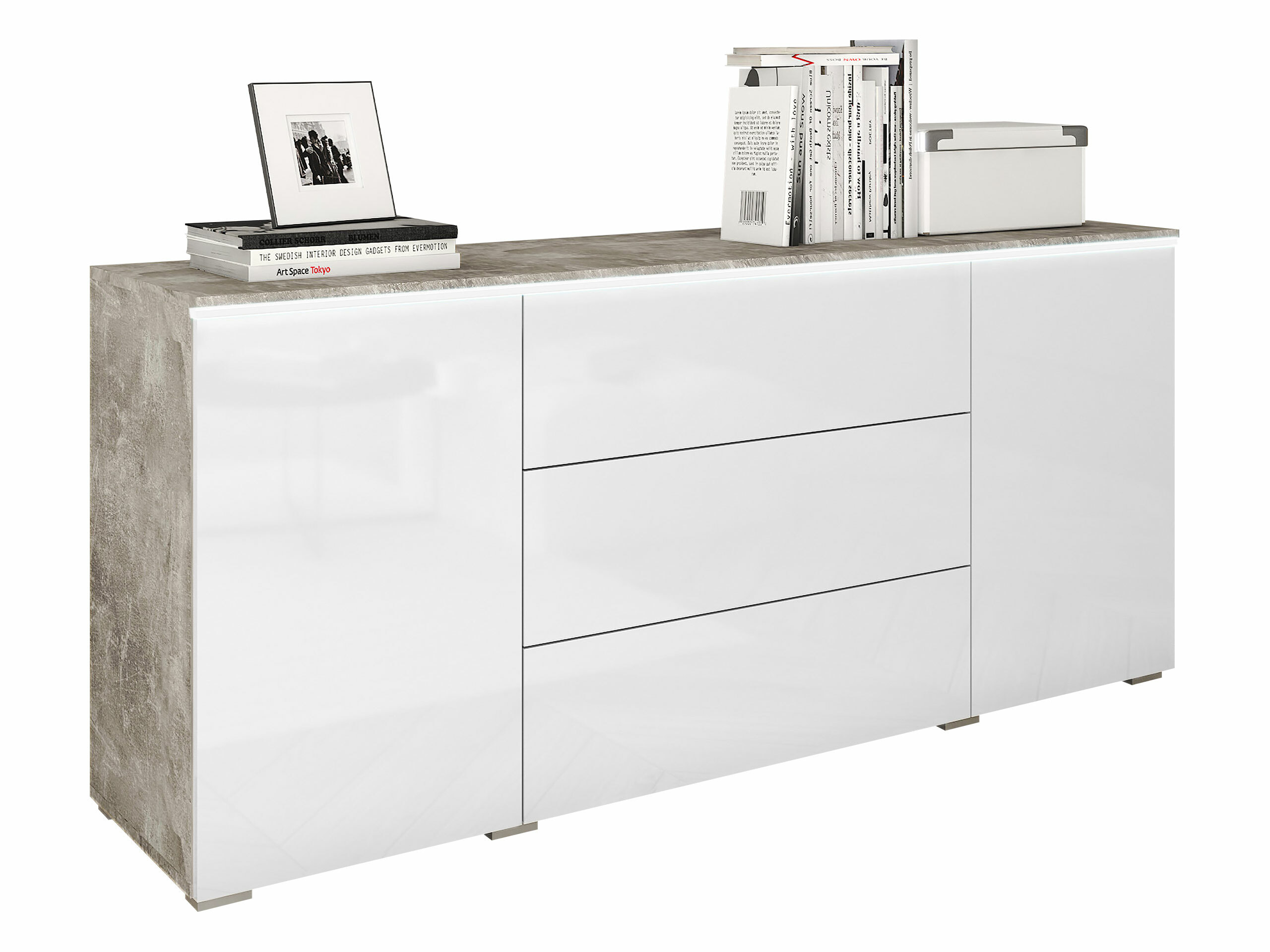 Ladekast Mirfivo 102 (Beton + Glanzend wit)