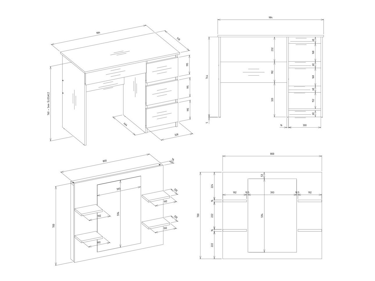 Kaptafel Mandeville 351 (Rechts)