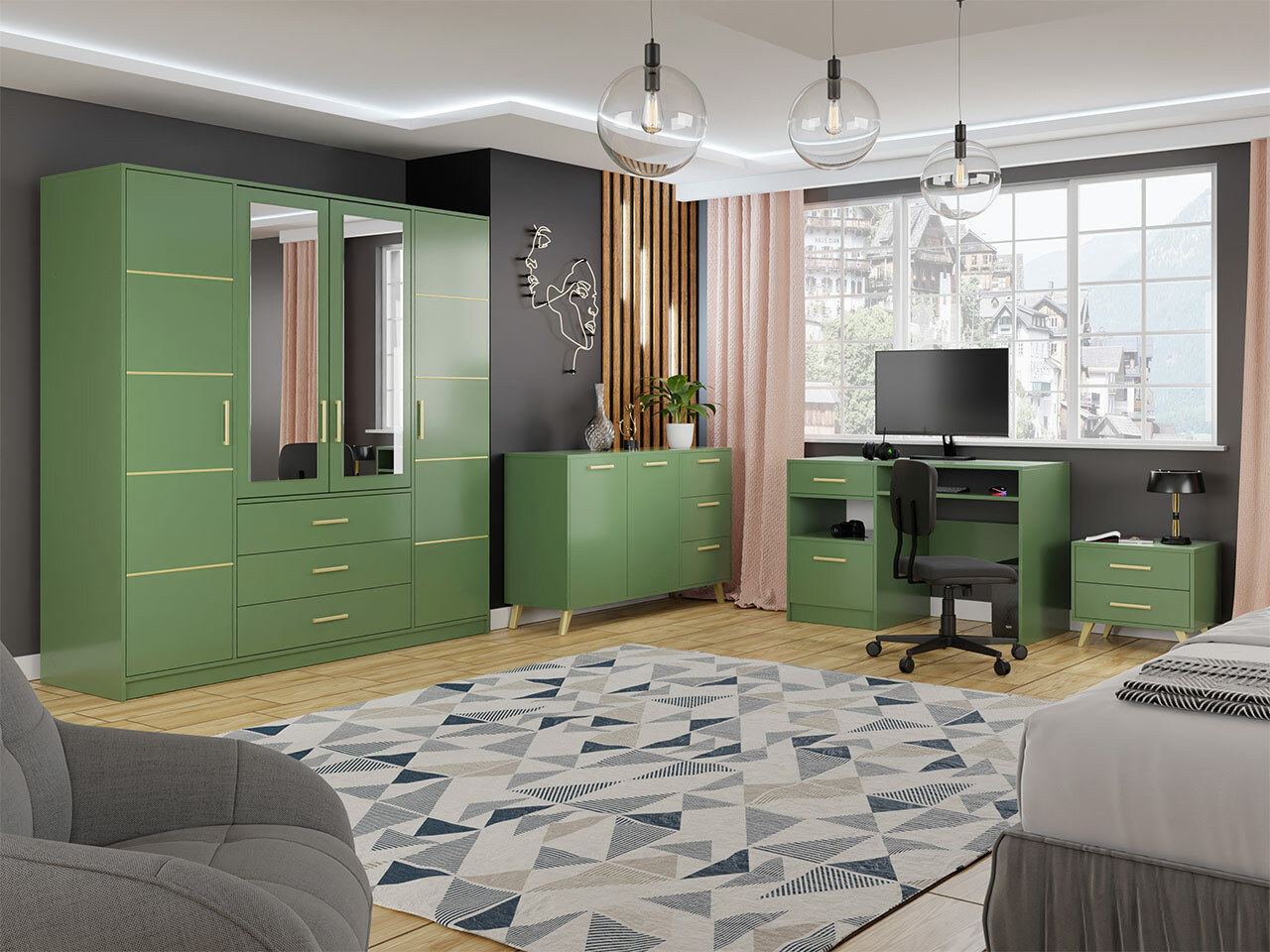 Nachtkastje Delbalo 104 (Groen + Gouden)