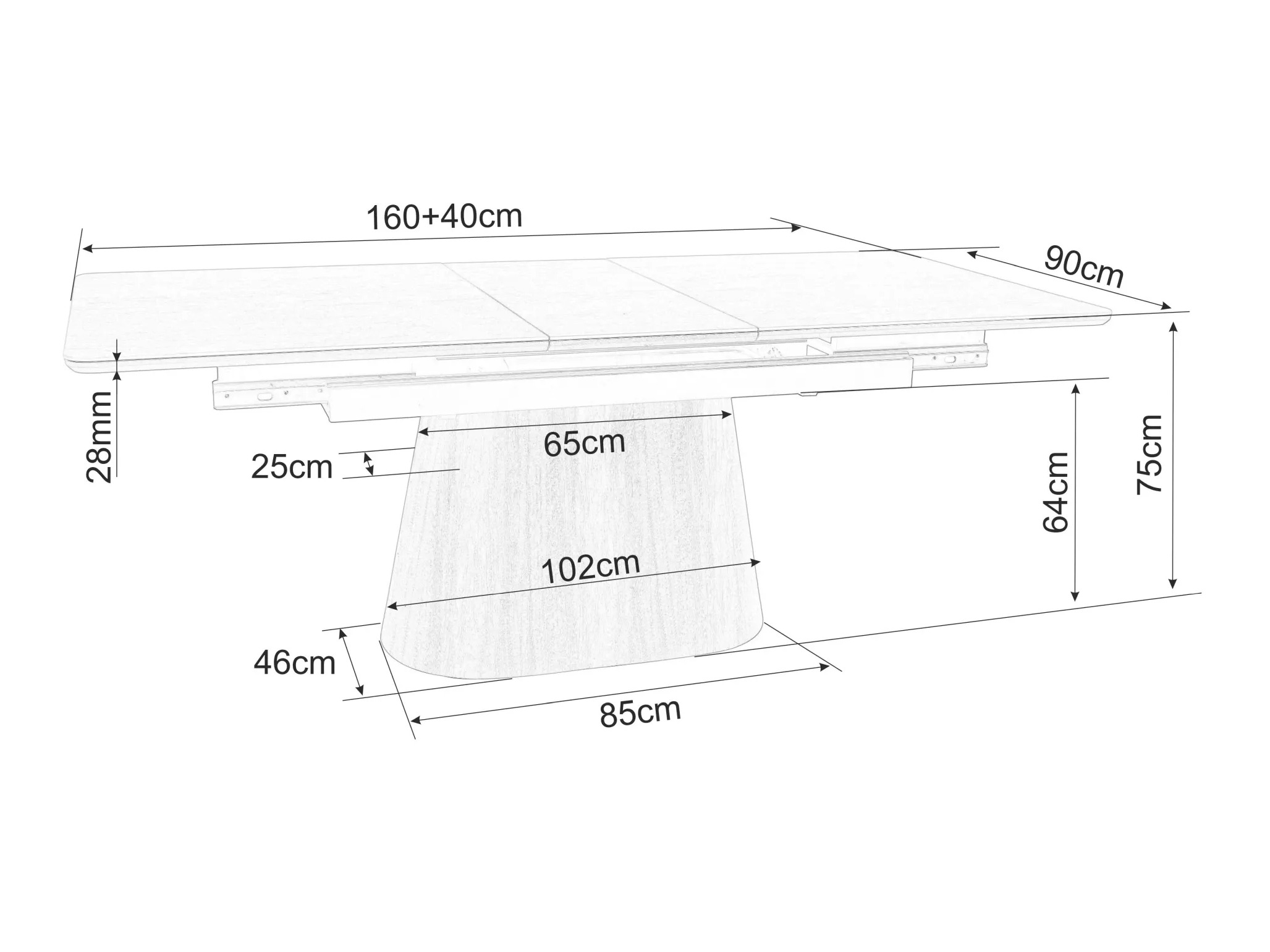 Tafel Detroit 932 (Licht travertin + Eiken)