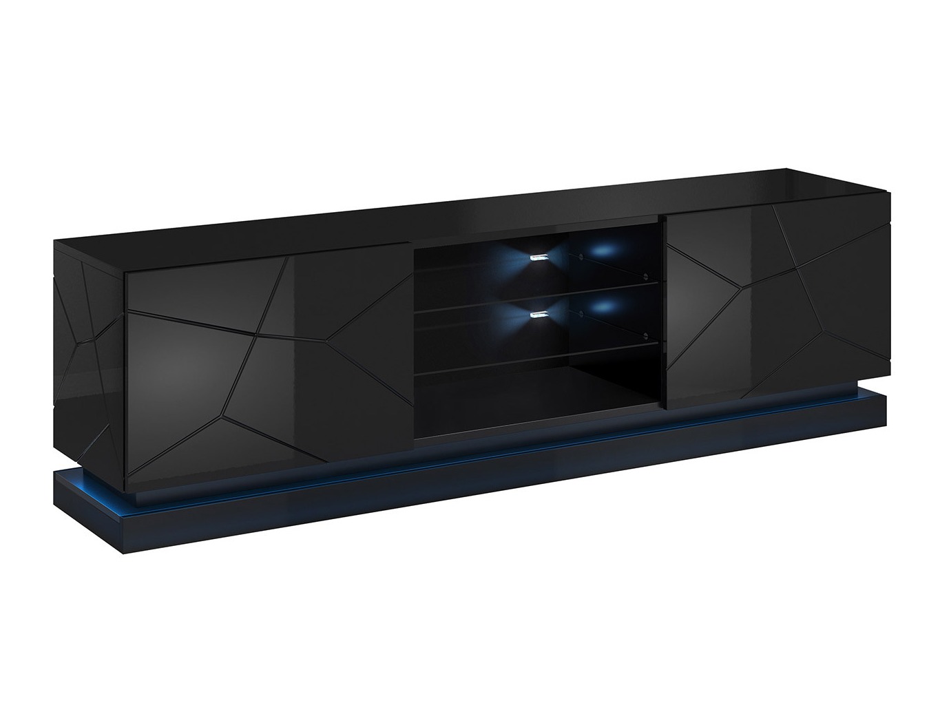 TV-meubel Charlotte 128 (Zwart + Glanzend zwart)