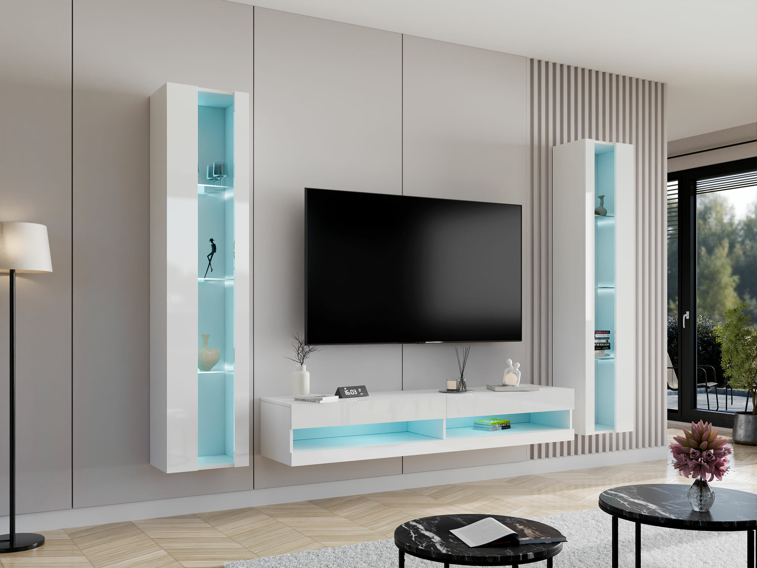 Woonkamerset Vilrin V (Wit + Glanzend wit)