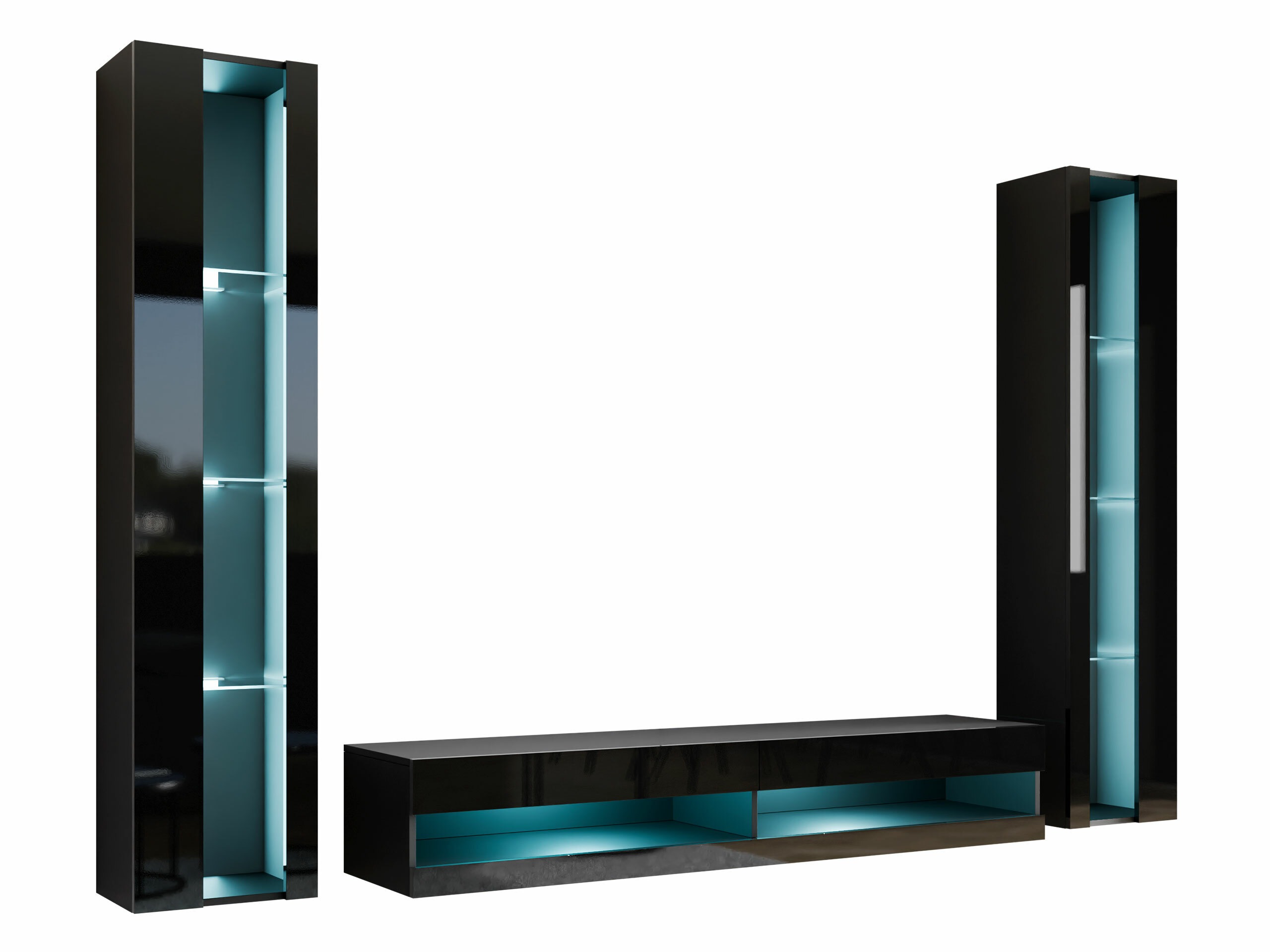 Woonkamerset Vilrin V (Zwart + Glanzend zwart)