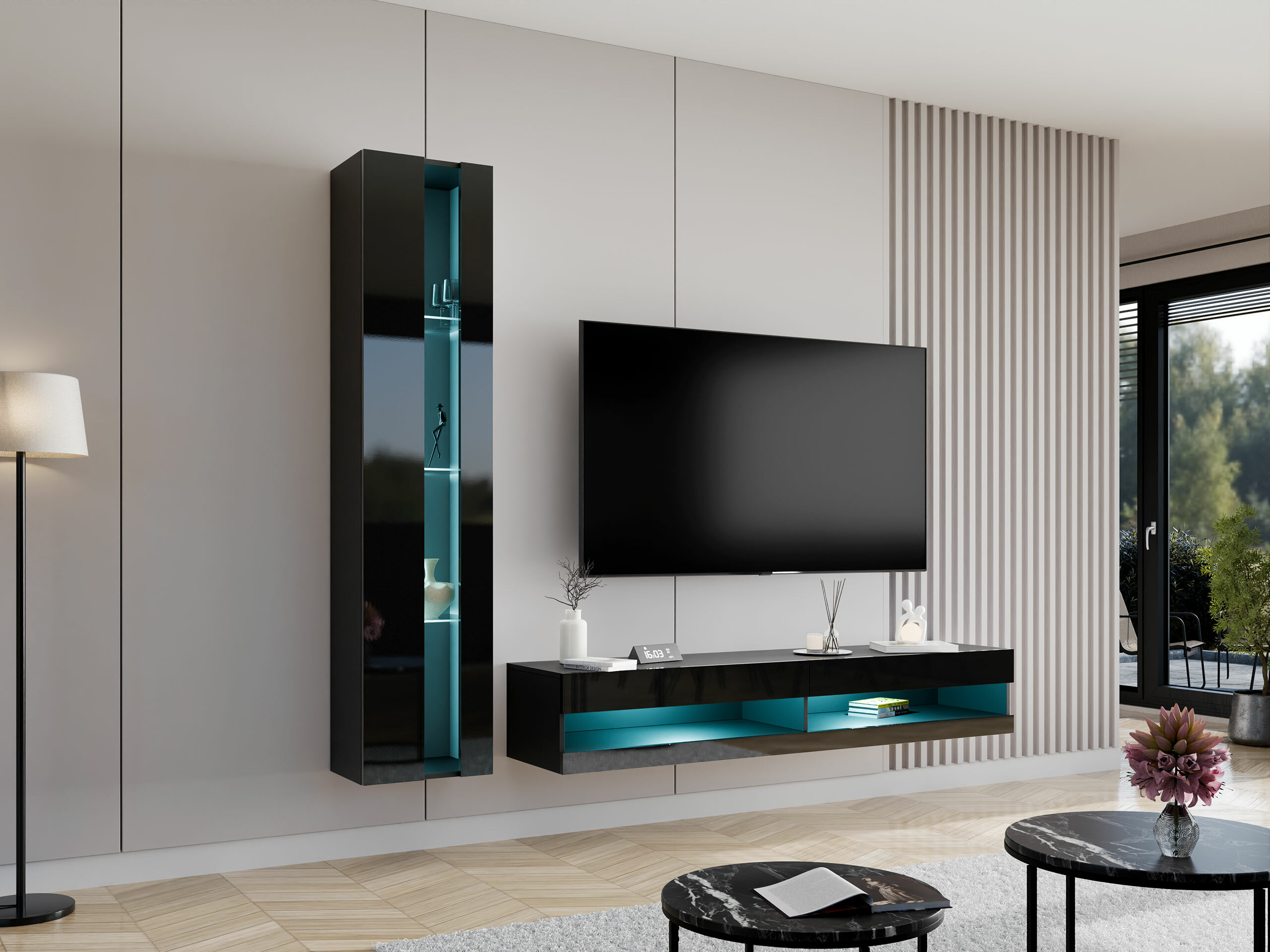 Woonkamerset Vilrin VIII (Zwart + Glanzend zwart)