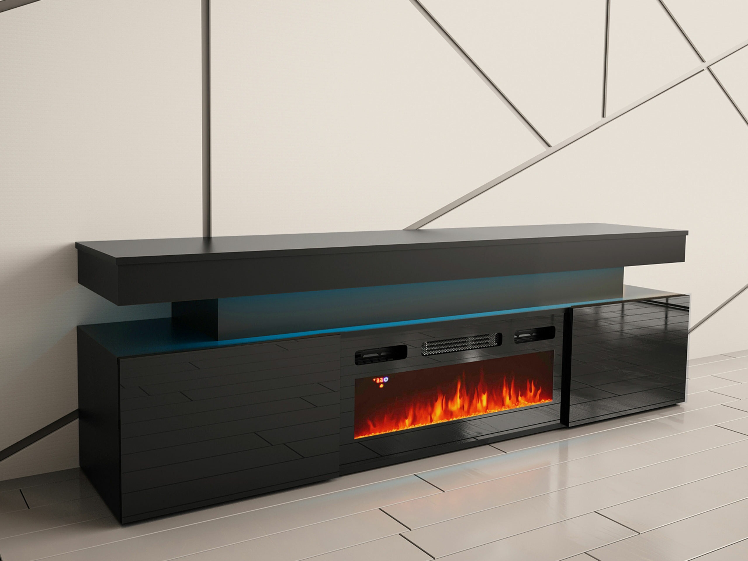 TV-meubel Monfero 104 (Zwart + Glanzend zwart)