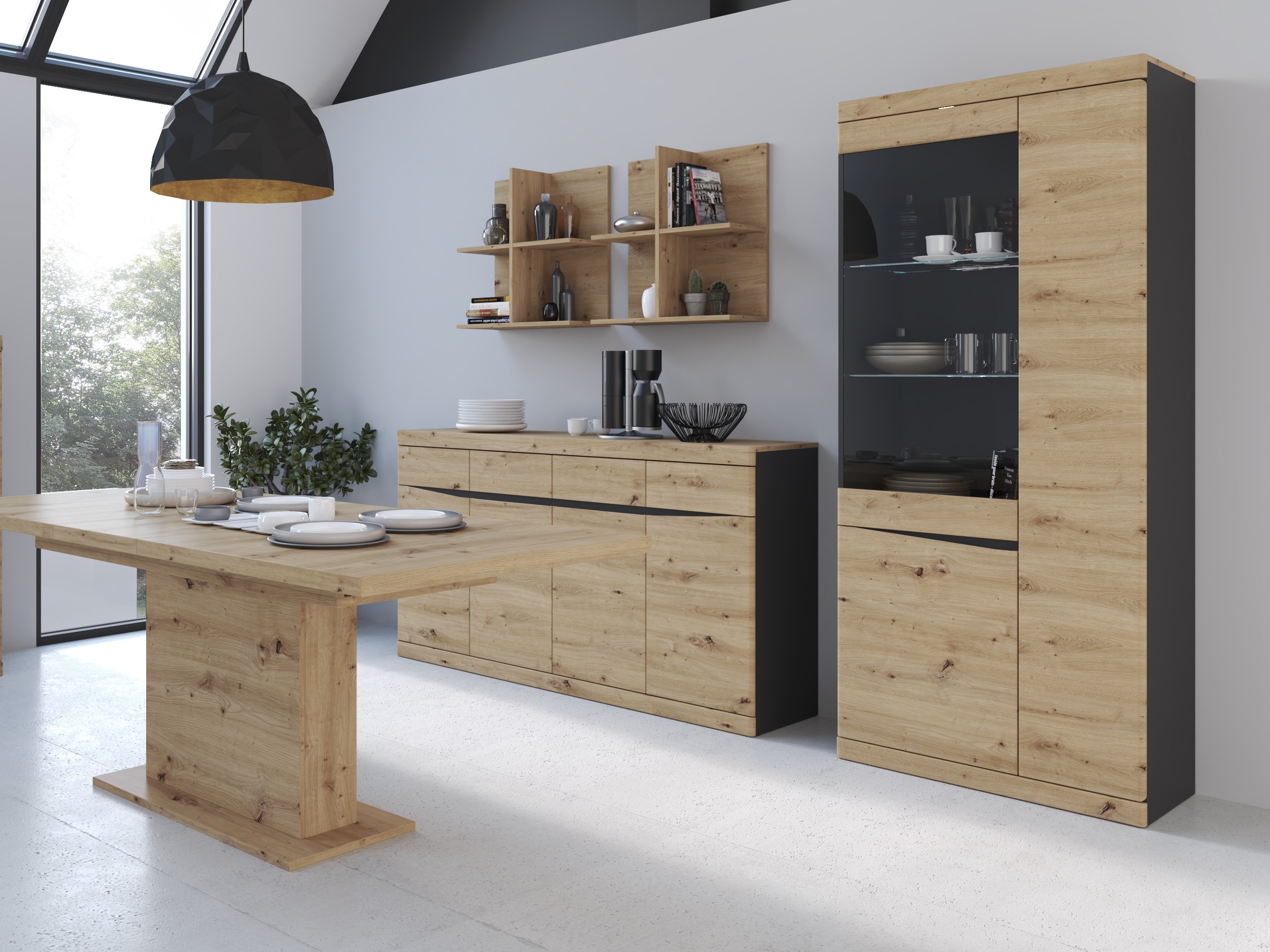 Boekenkast Venlori 128 (Antraciet + Artisan eiken)