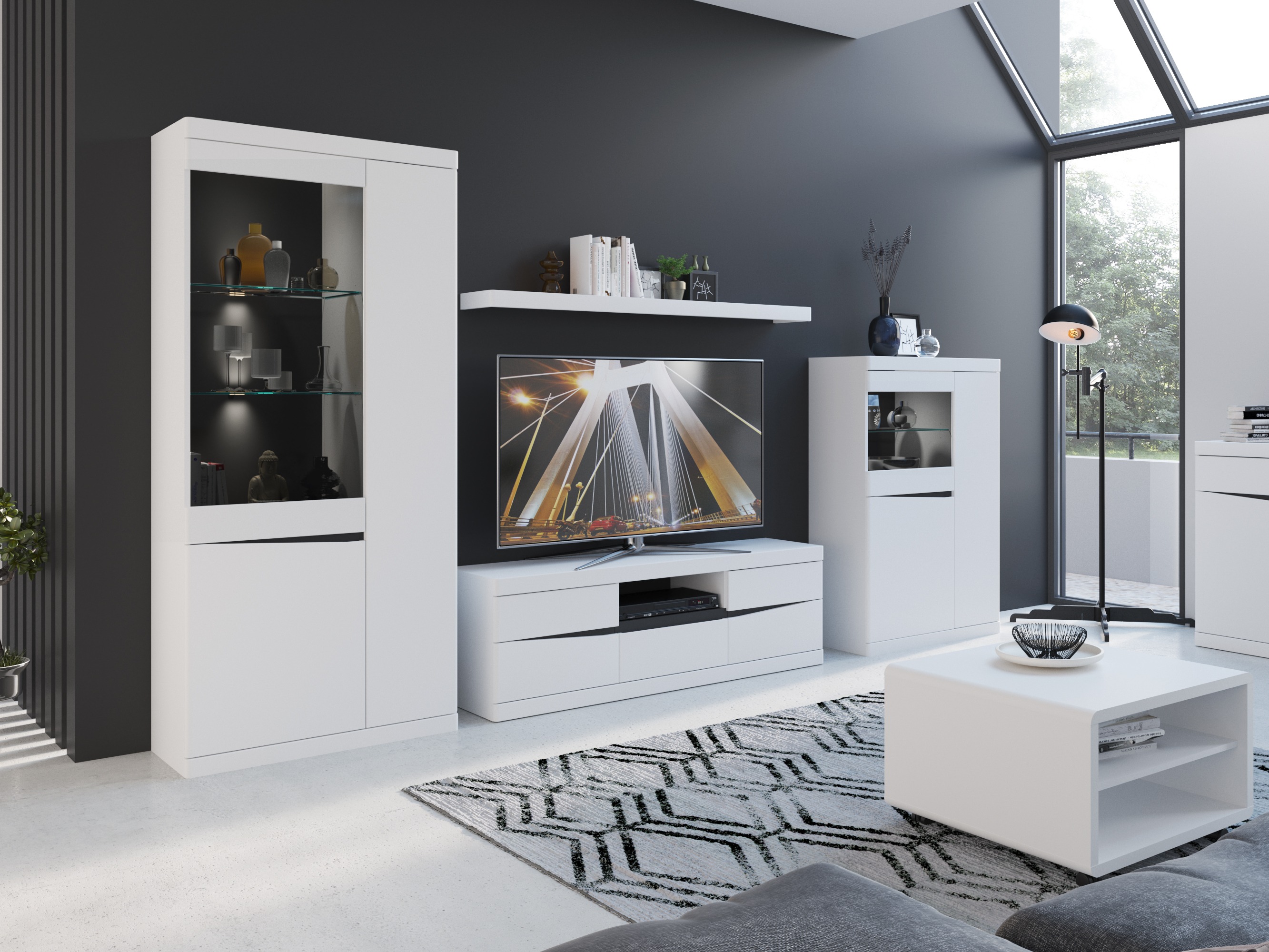 Boekenkast Venlori 128 (Wit + Grafiet)