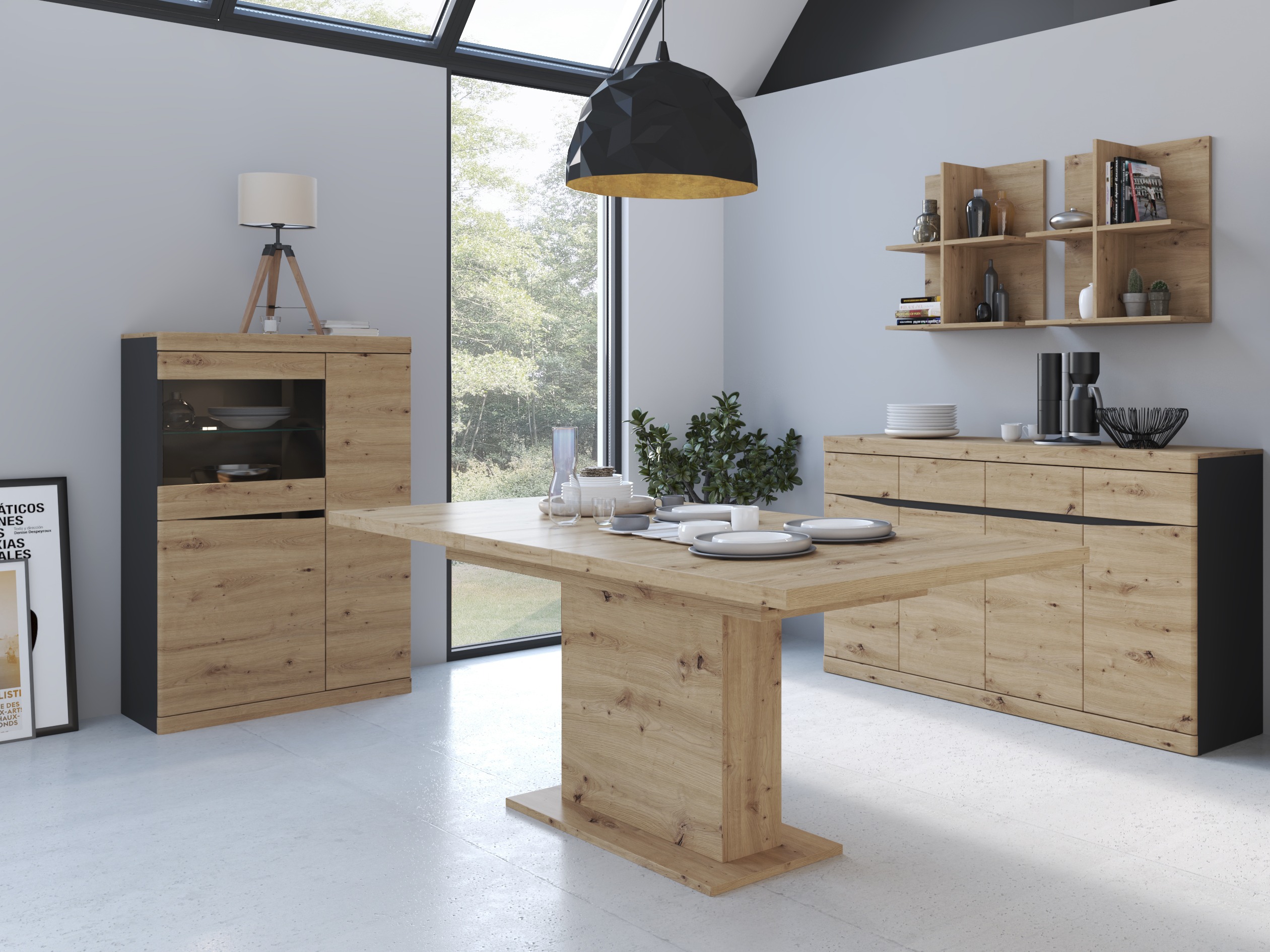 Boekenkast Venlori 129 (Antraciet + Artisan eiken)