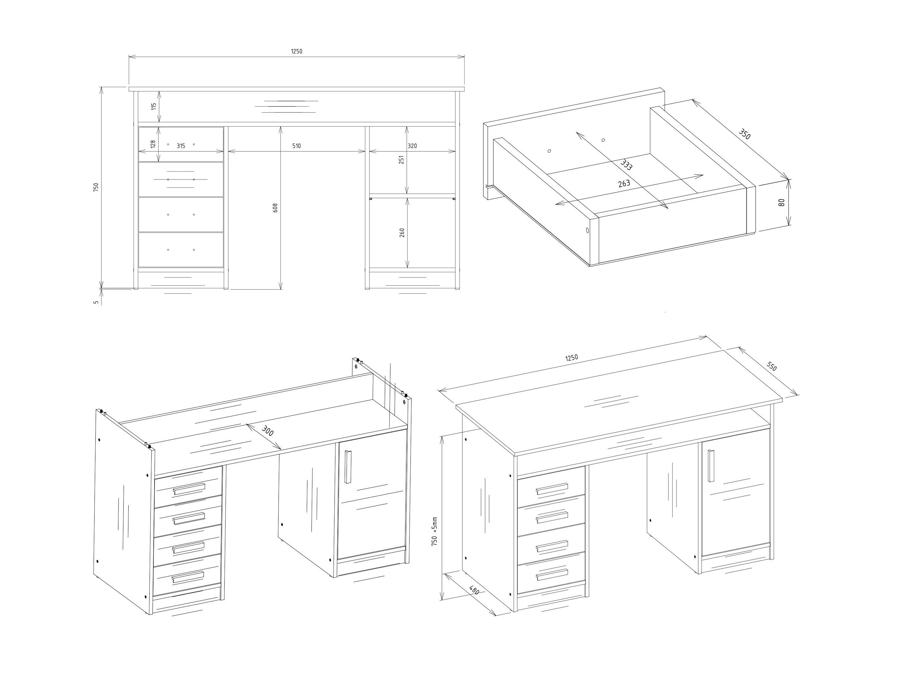 Bureau Mandeville 329 (Artisan eiken + Antraciet)