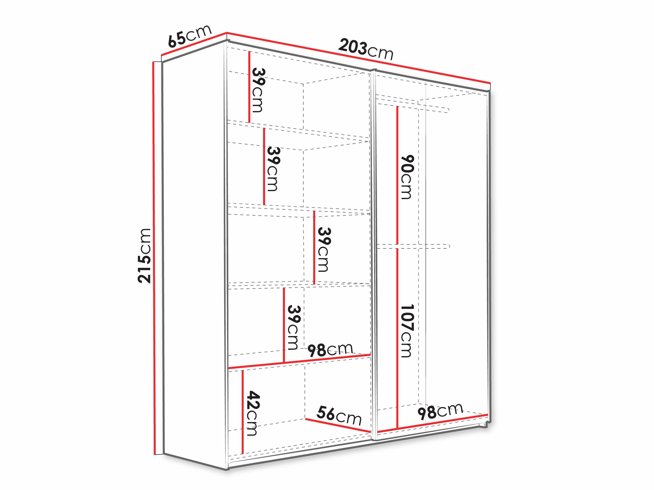 Kledingkast Honolulu 253 (Wit + Wotan eik)
