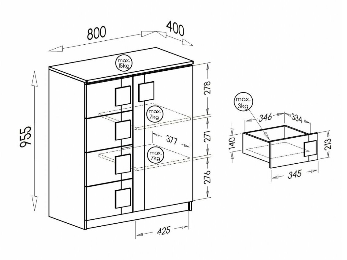 Ladekast Elmenou 102 (Wit + Antraciet)