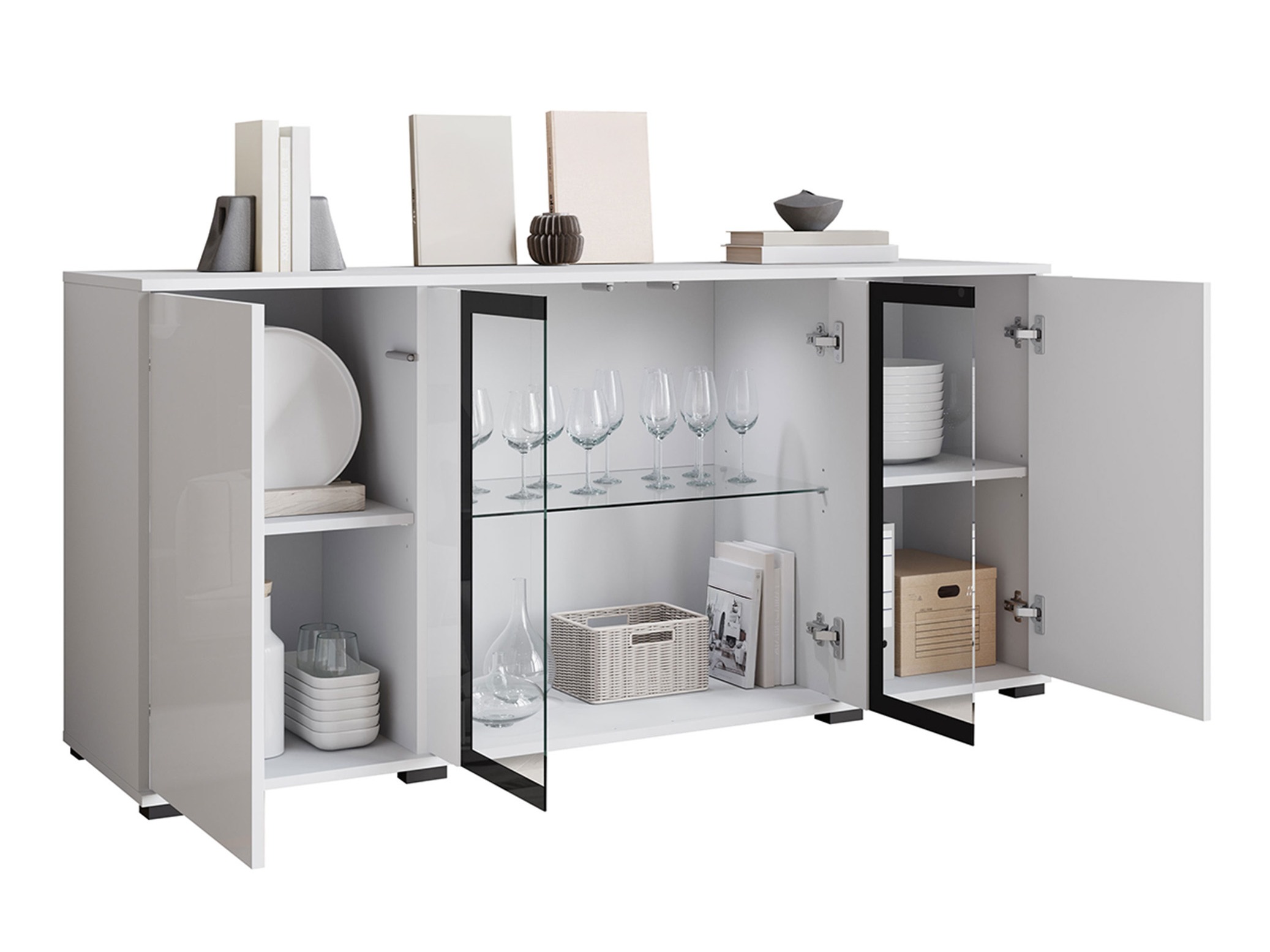 Dressoir Torcame 102 (Wit + Glanzend wit)