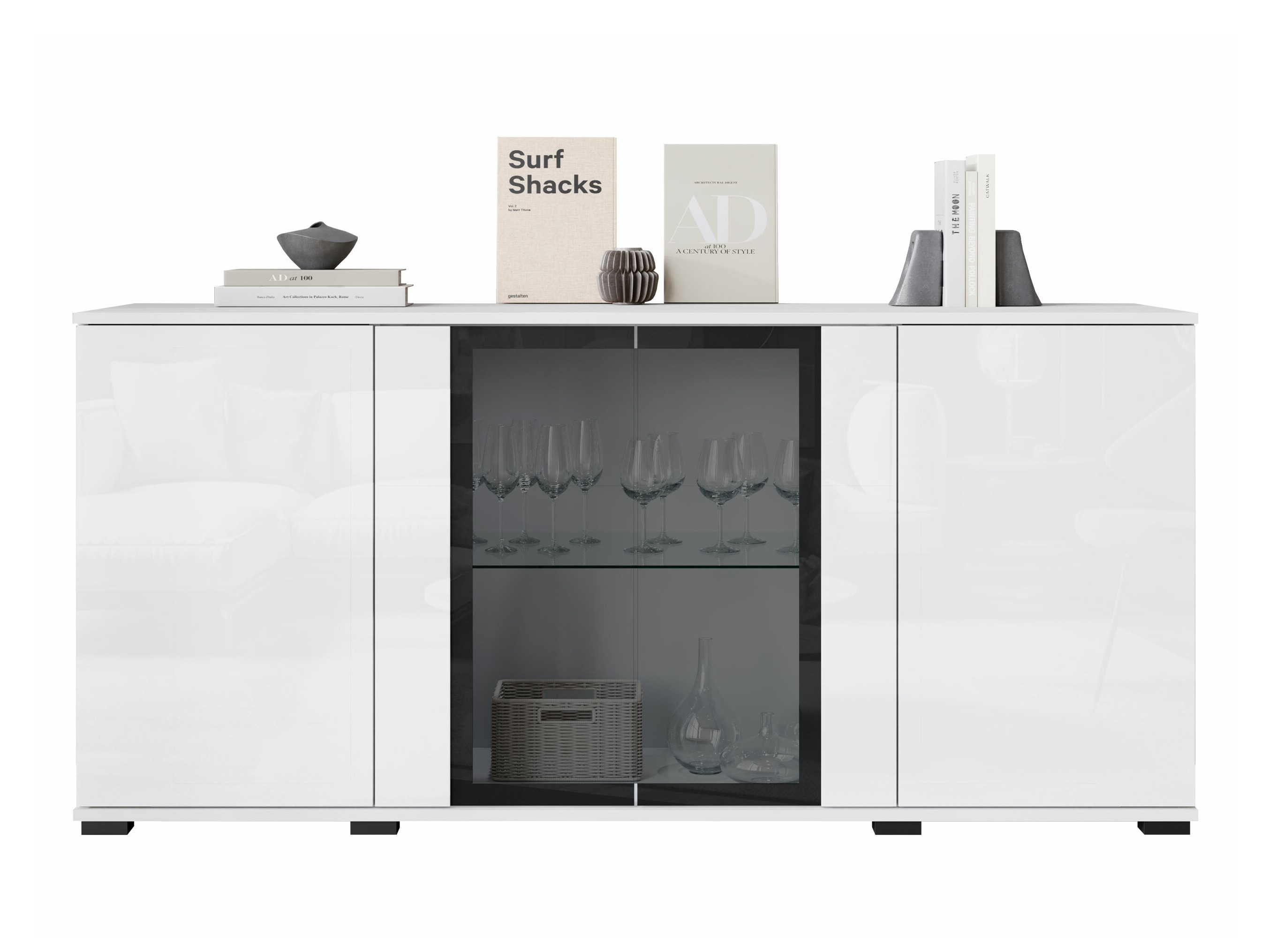 Dressoir Torcame 102 (Wit + Glanzend wit)