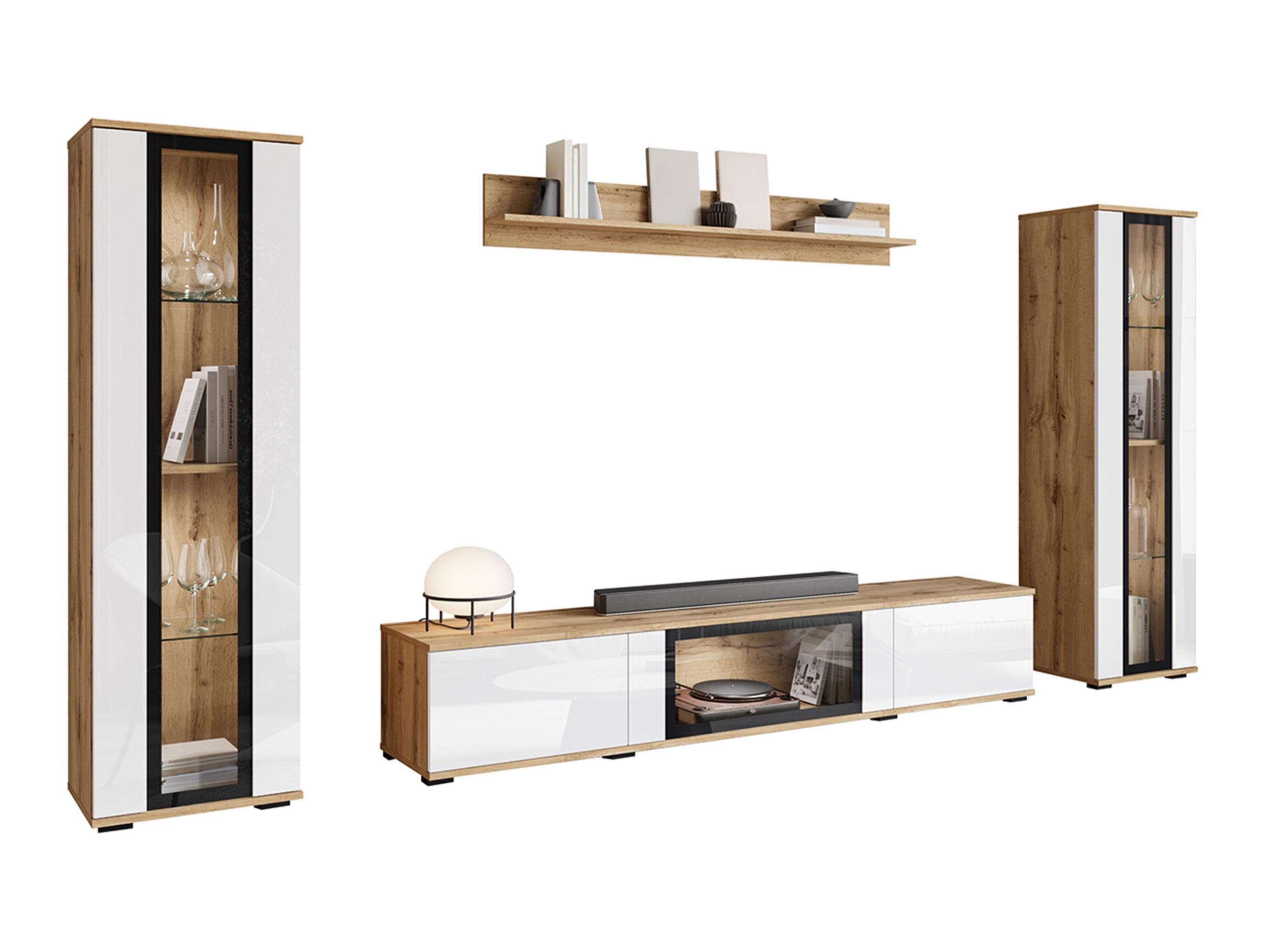 Woonkamerset Torcame 103 (Wotan eik + Glanzend wit)