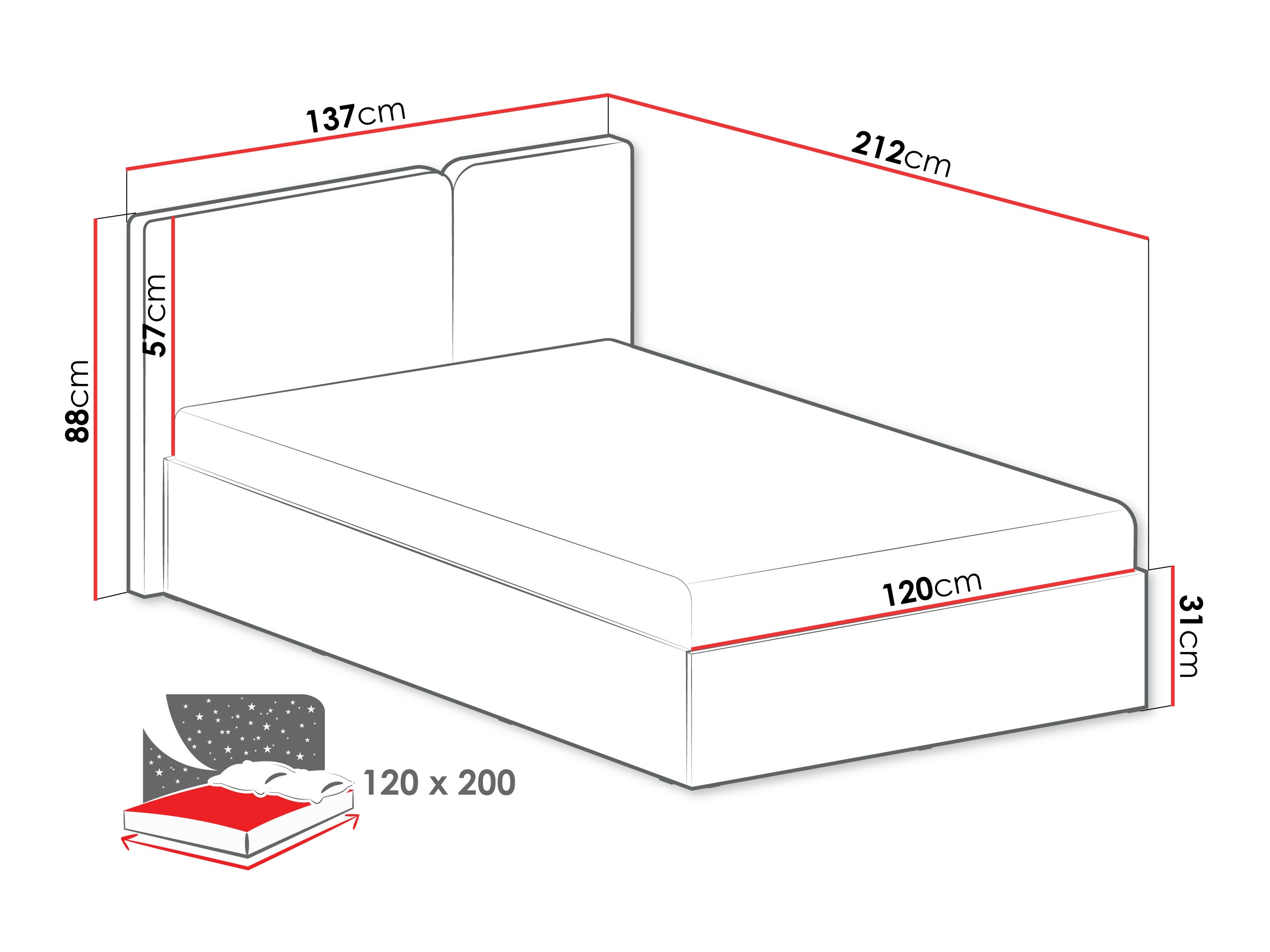 Bed Fiosono 112 (Stoffig groen + Eiken)
