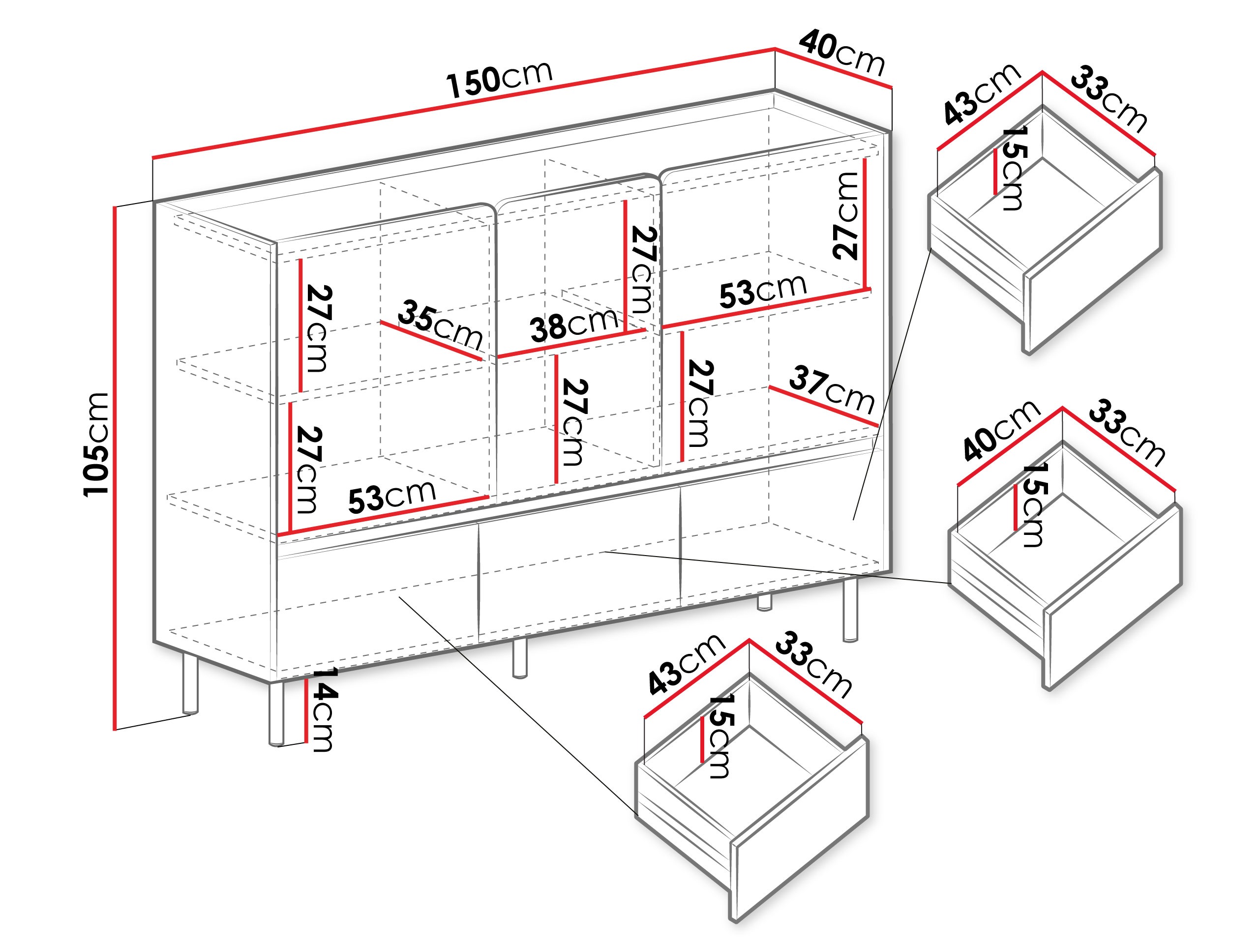 Ladekast Fiosono 106 (Stoffig groen + Eiken)