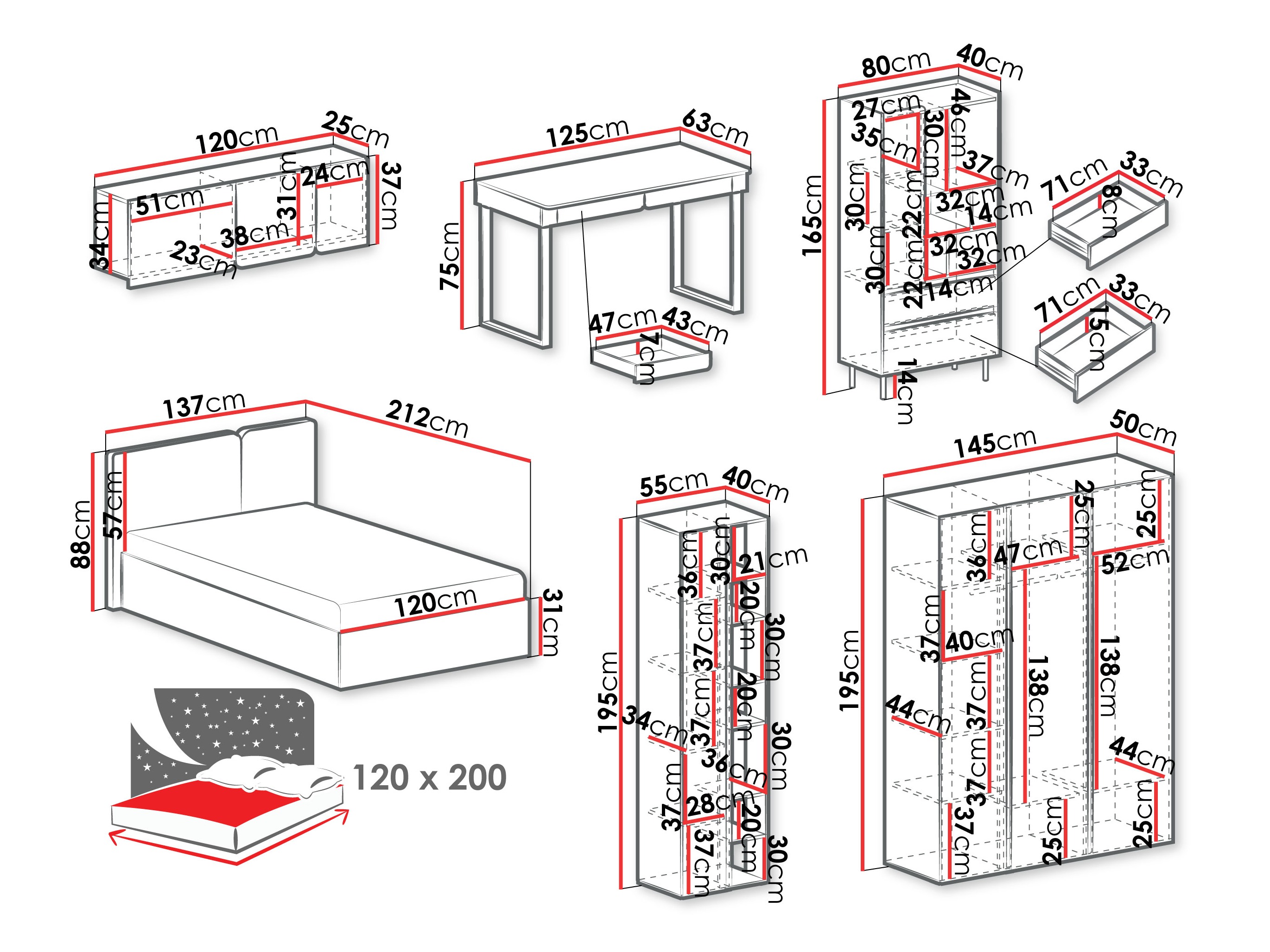 Meubelset Fiosono 114 (Beige + Eiken)