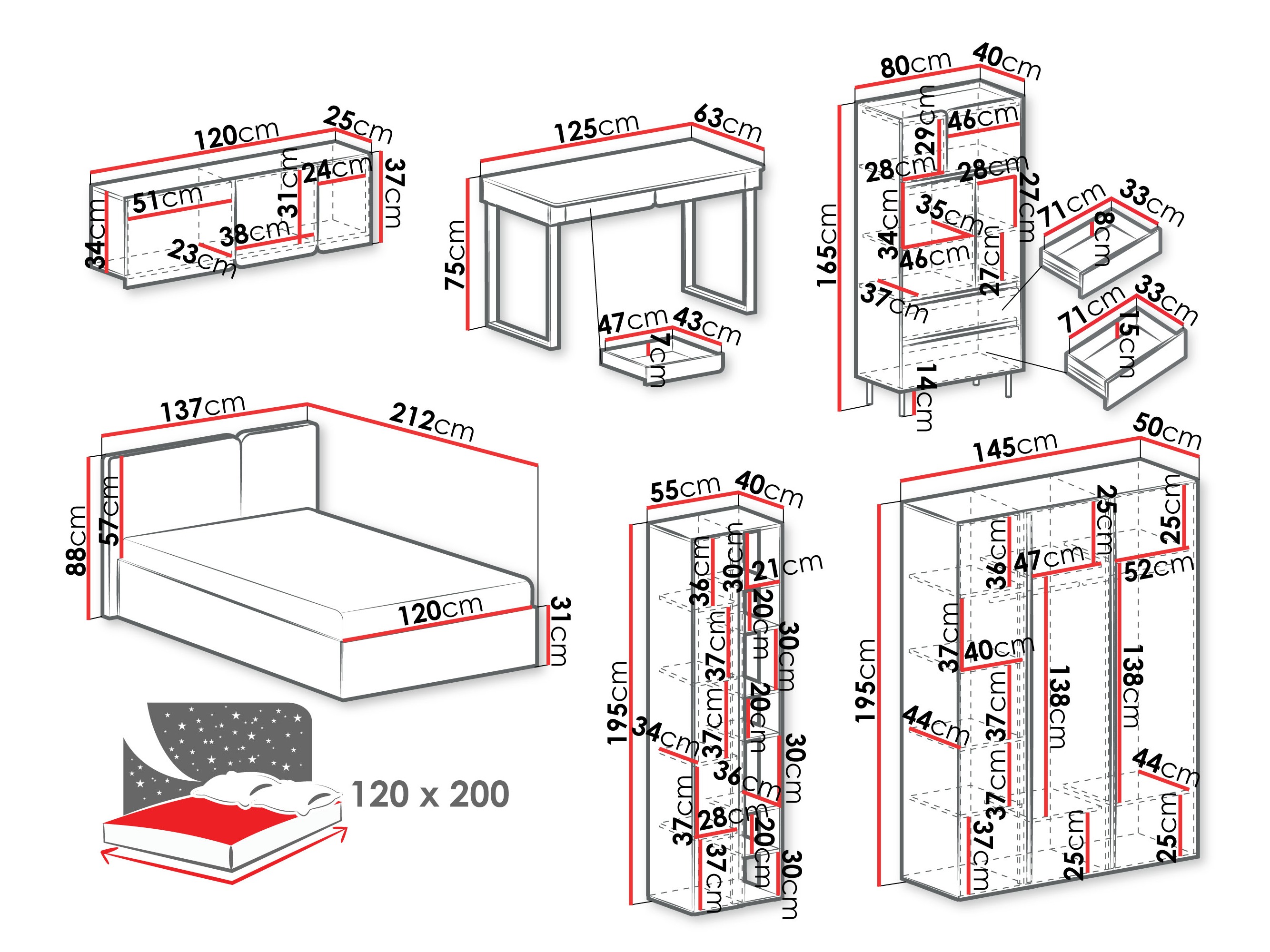 Slaapkamerset Fiosono 113 (Stoffig groen + Eiken)