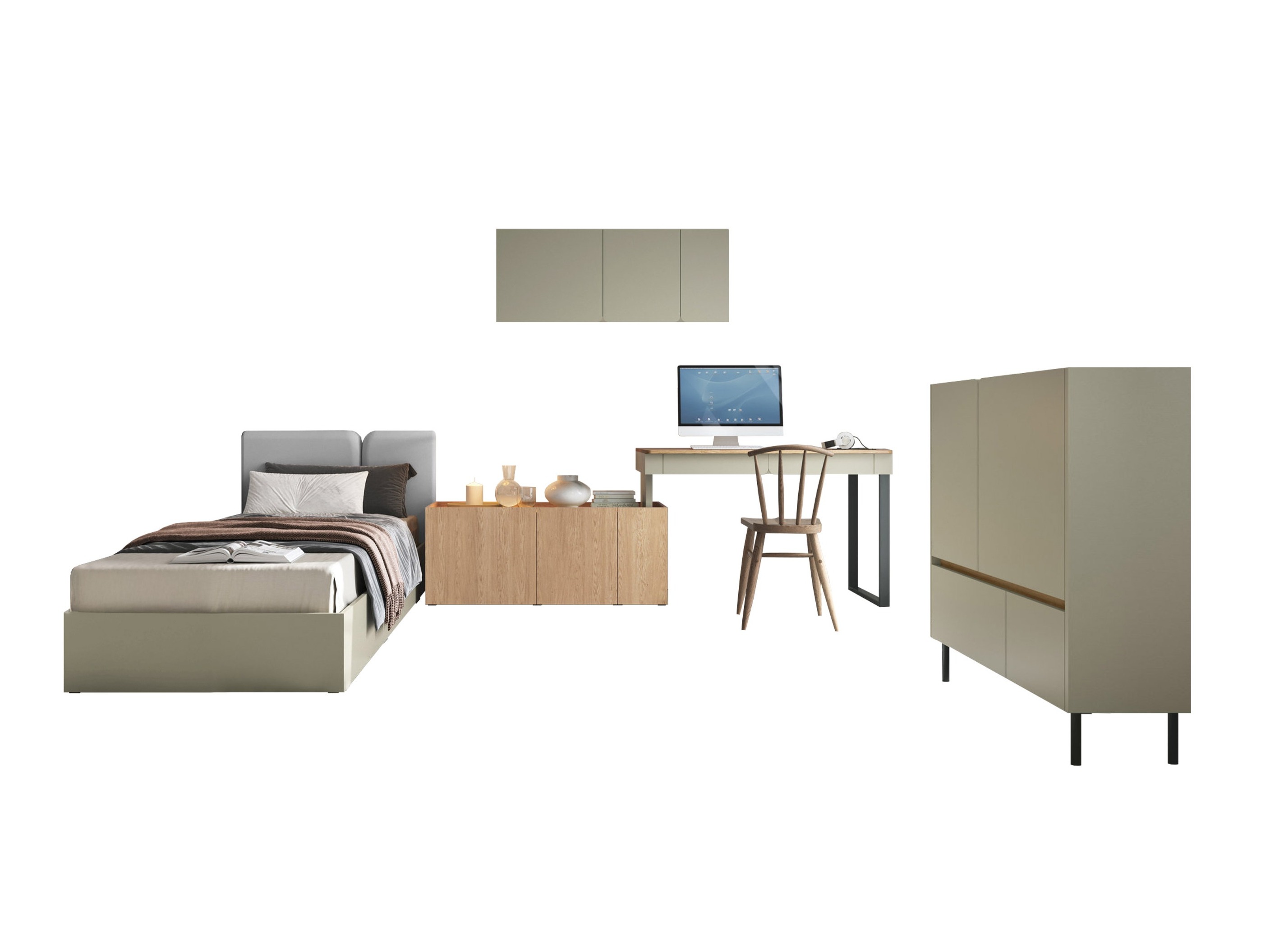 Meubelset Fiosono 115 (Stoffig groen + Eiken)