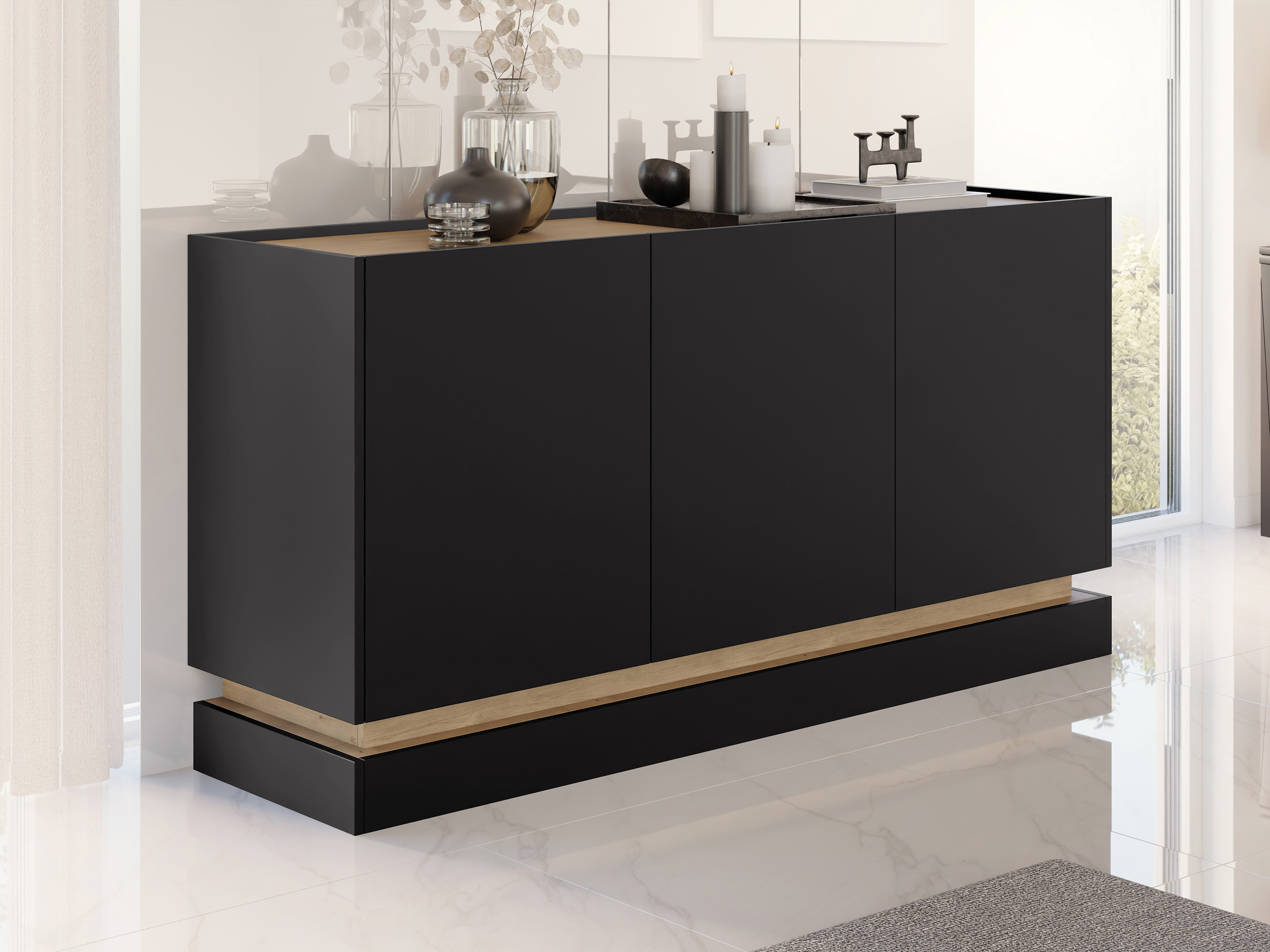 Dressoir Comfivo Tilia I (Zwart + Eiken)