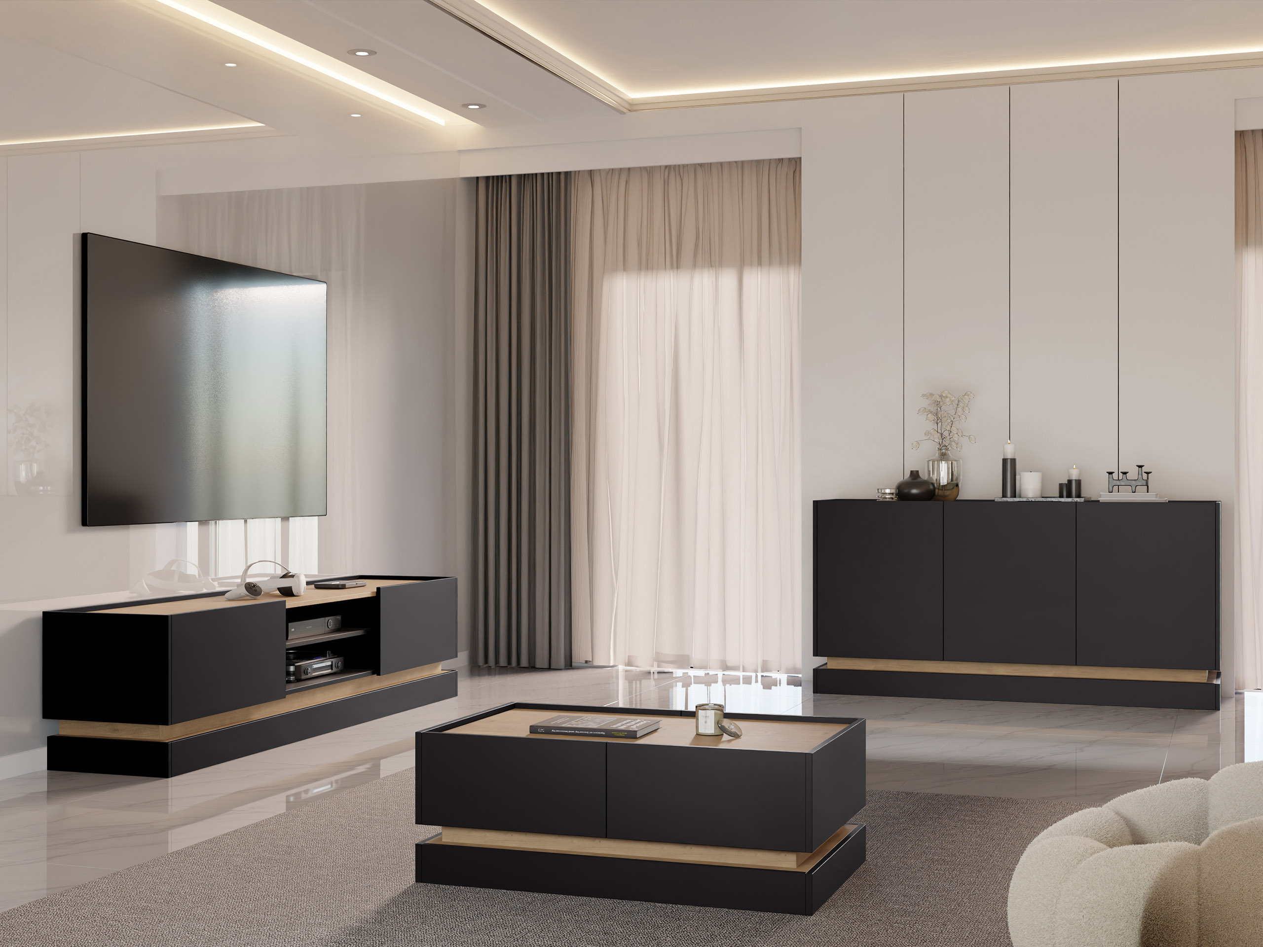 Salontafel Comfivo Tilia (Zwart + Eiken)