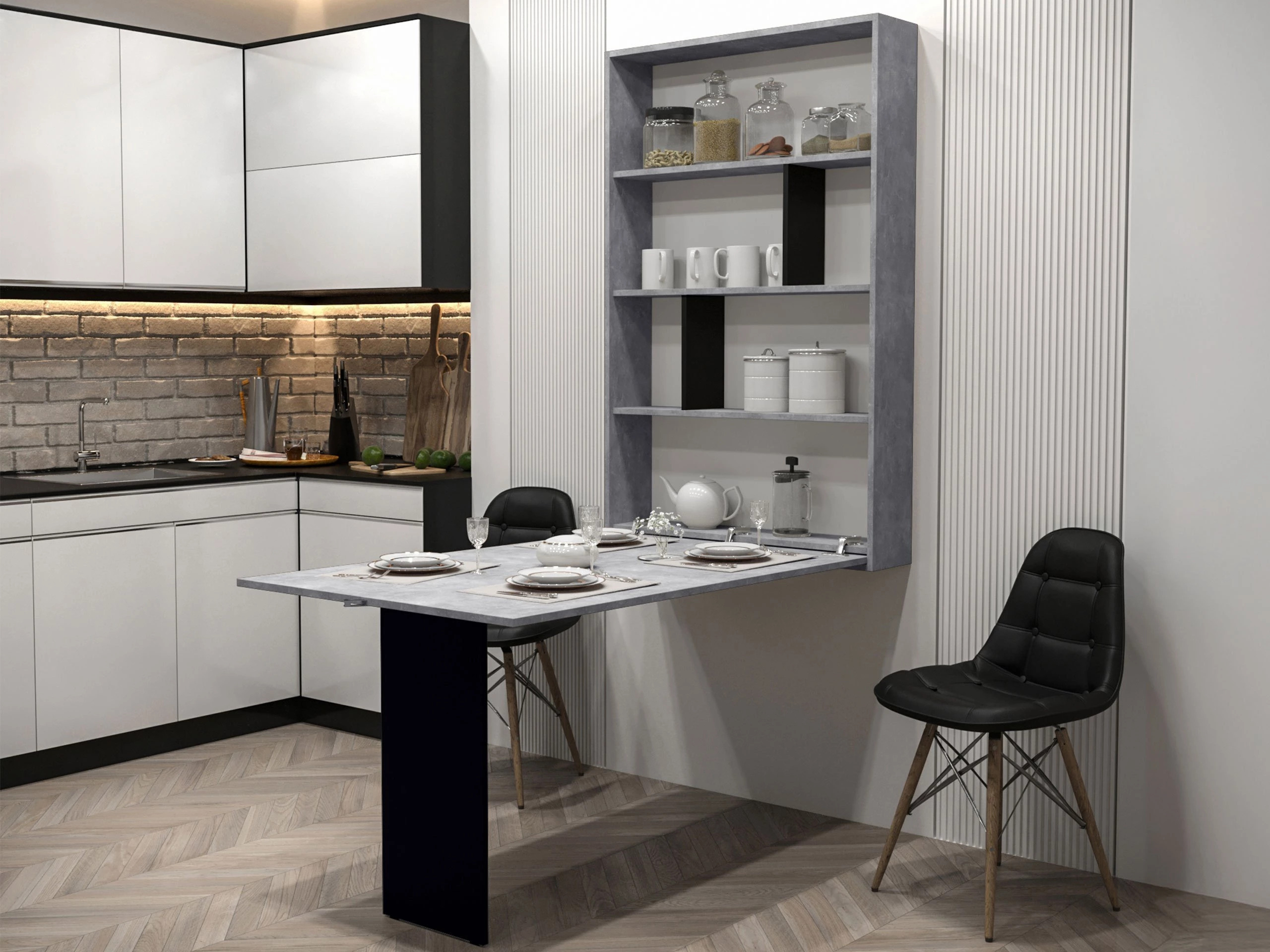 Inklapbare tafel Pinis III (Zwart + Beton)