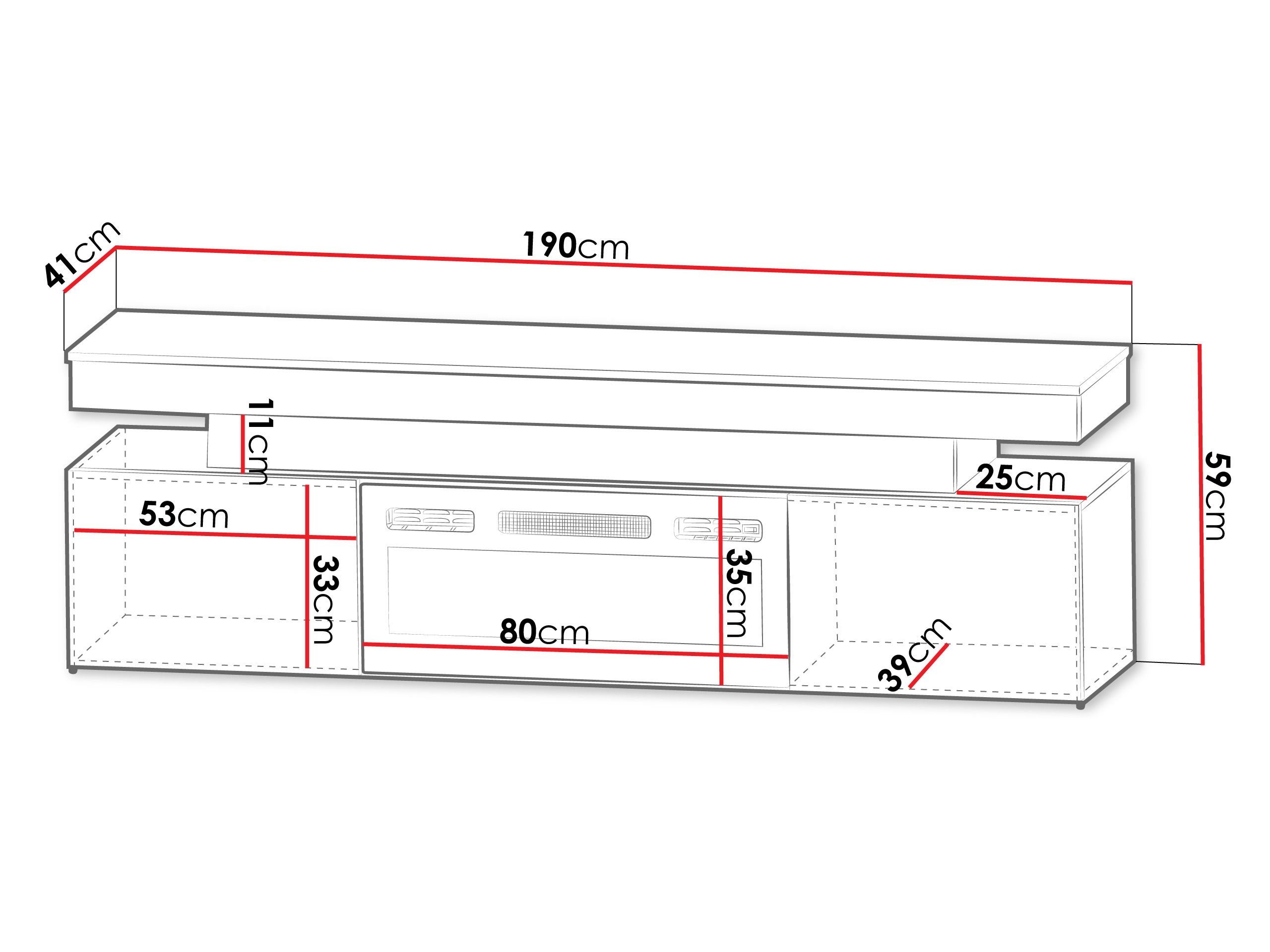 TV-meubel Monfero I (Zwart + Glanzend zwart)