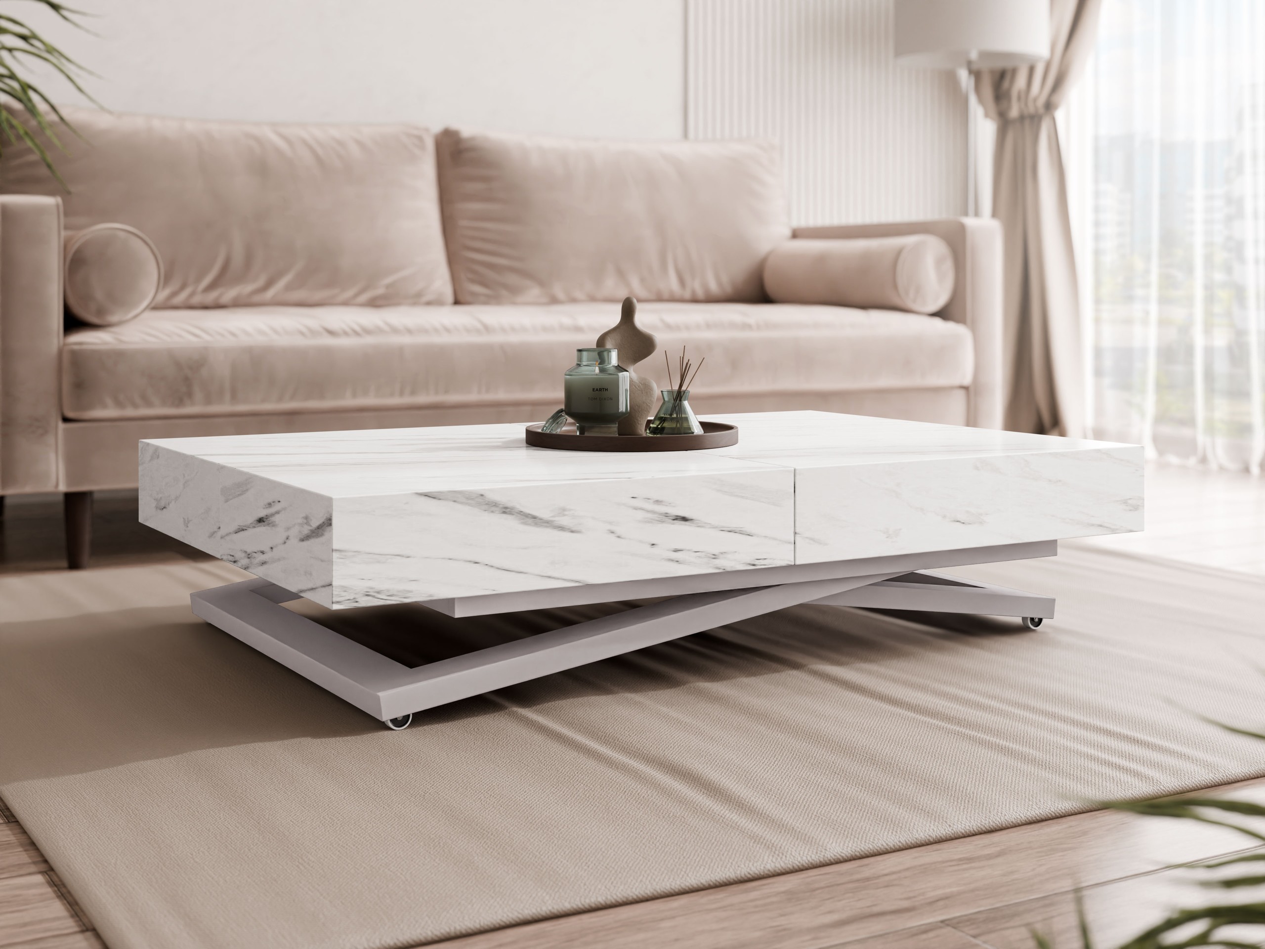 Transformeerbare salontafel Oswego 172 (Wit marmer)