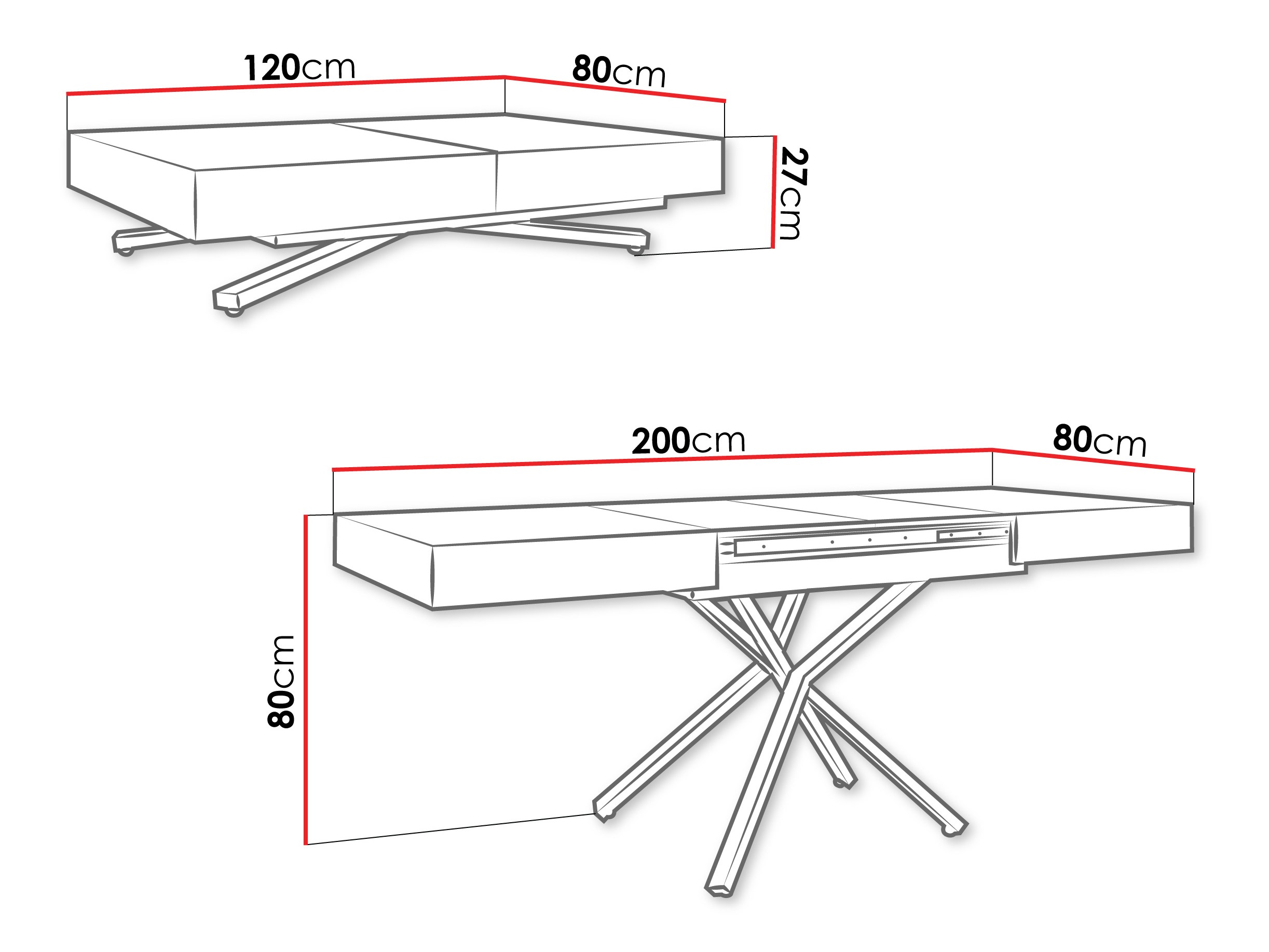 Transformeerbare salontafel Oswego 178 (Zwart marmer)