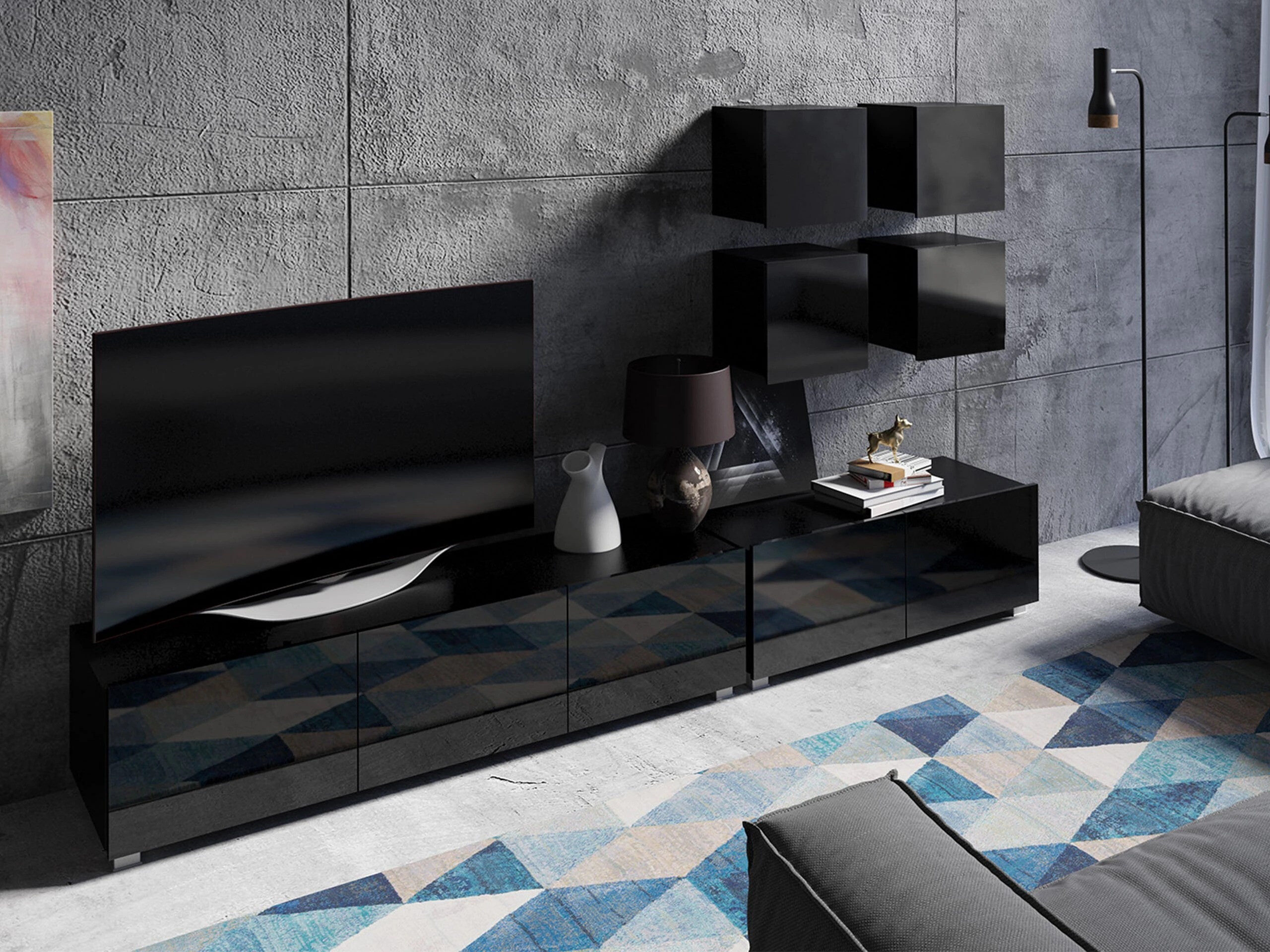 TV-meubel Tivdalu 104 (Zwart + Glanzend zwart)