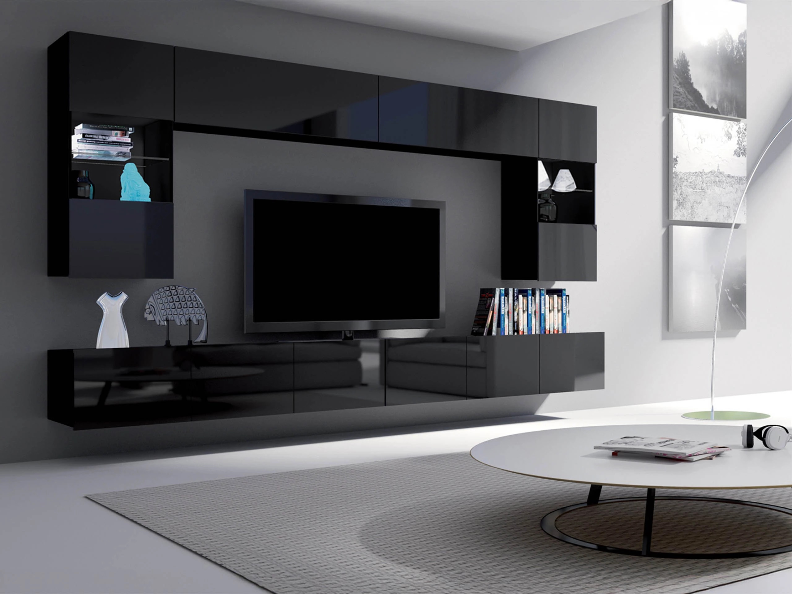 Woonkamerset Remus I (Zwart + Glanzend zwart)