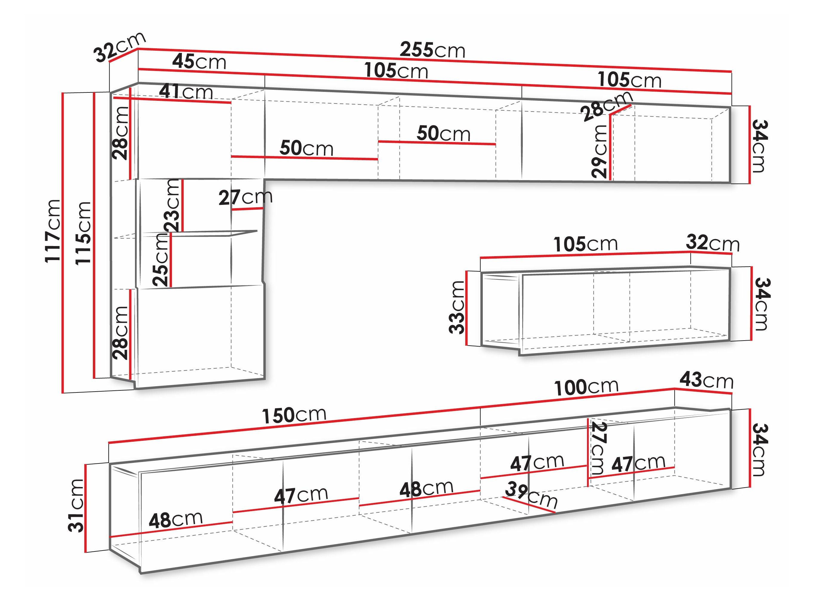Woonkamerset Remus IV (Zwart + Glanzend zwart)
